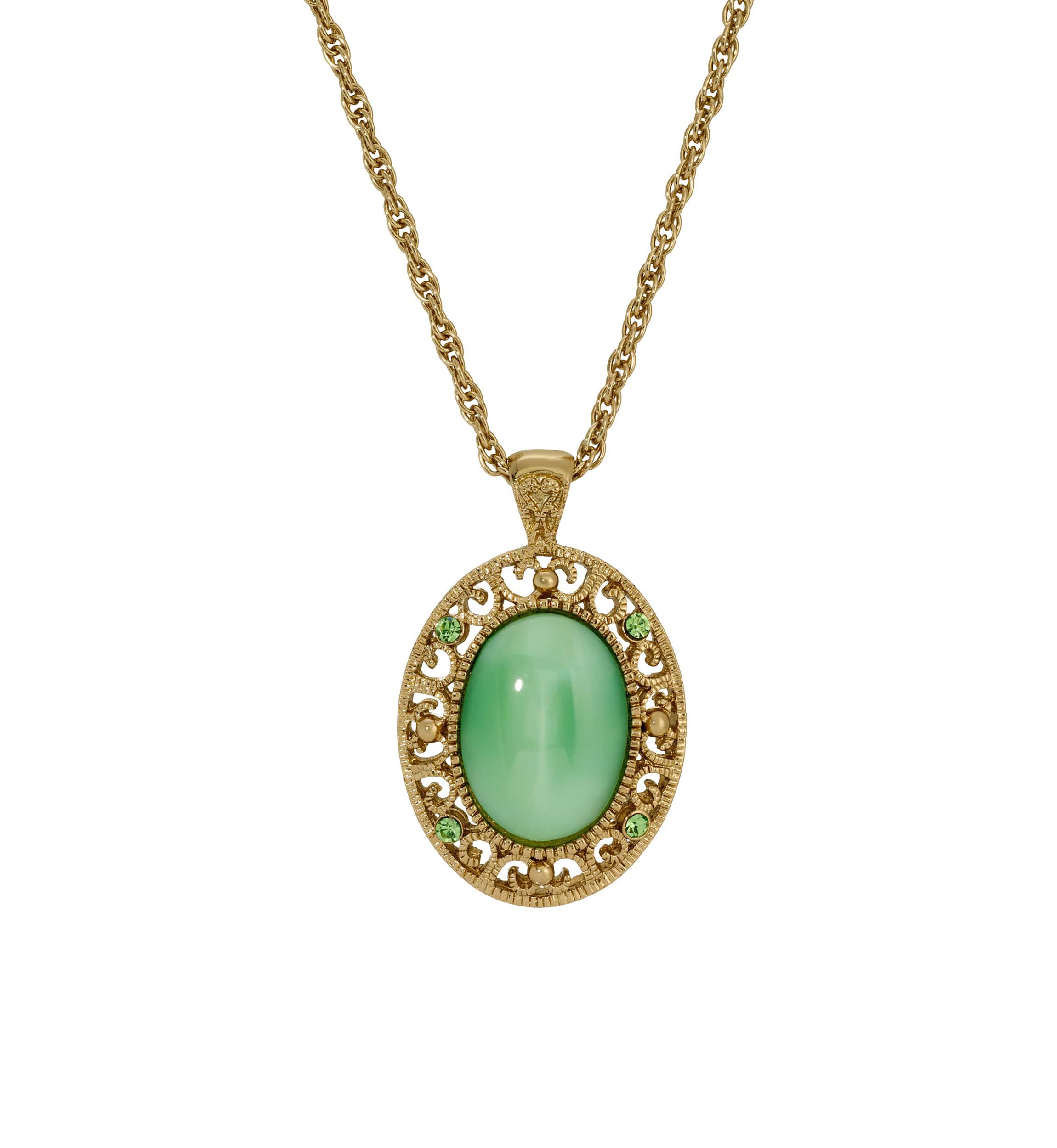 Green Moonstone Oval Pendant Necklace 22
