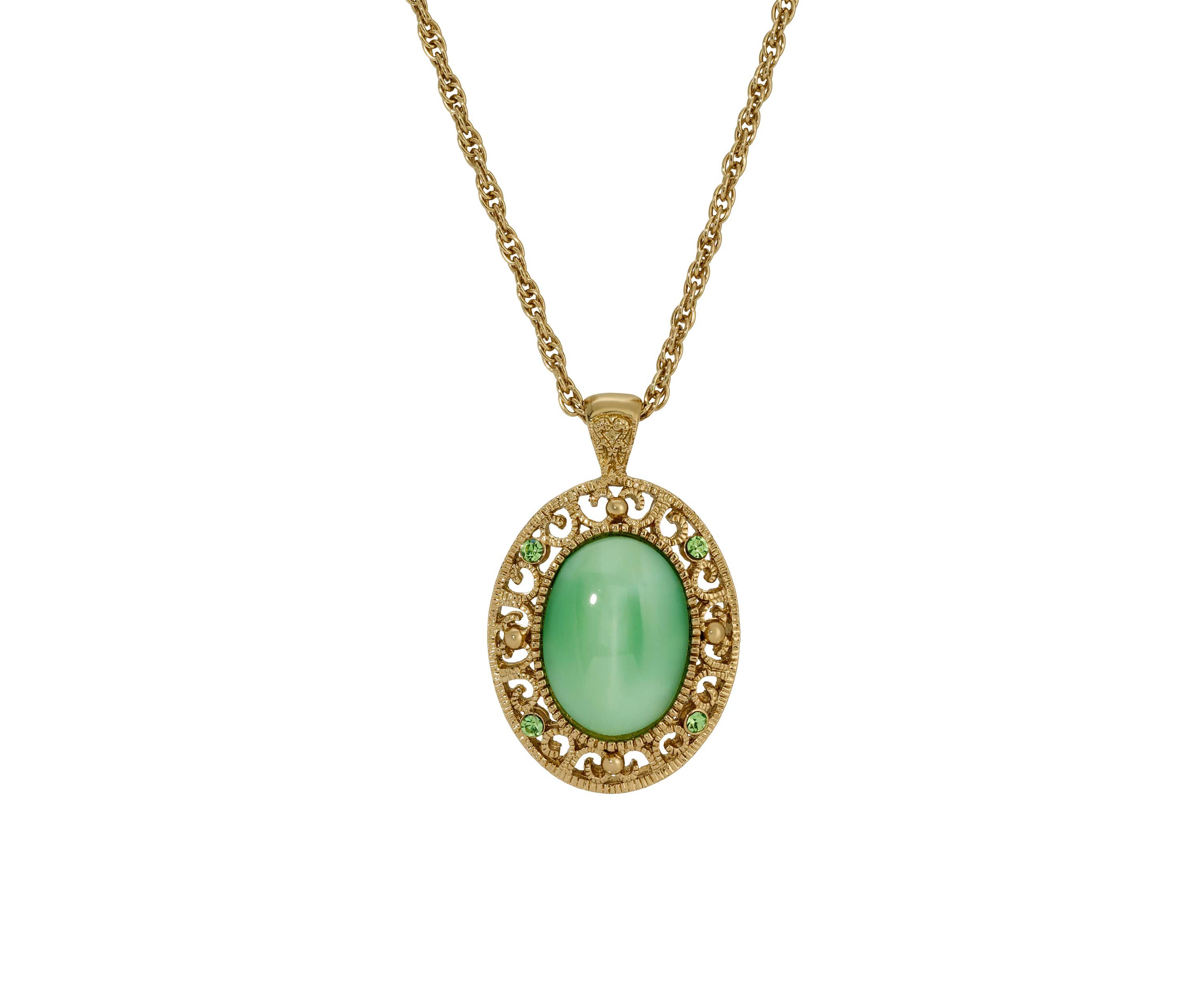 Green Moonstone Oval Pendant Necklace 22
