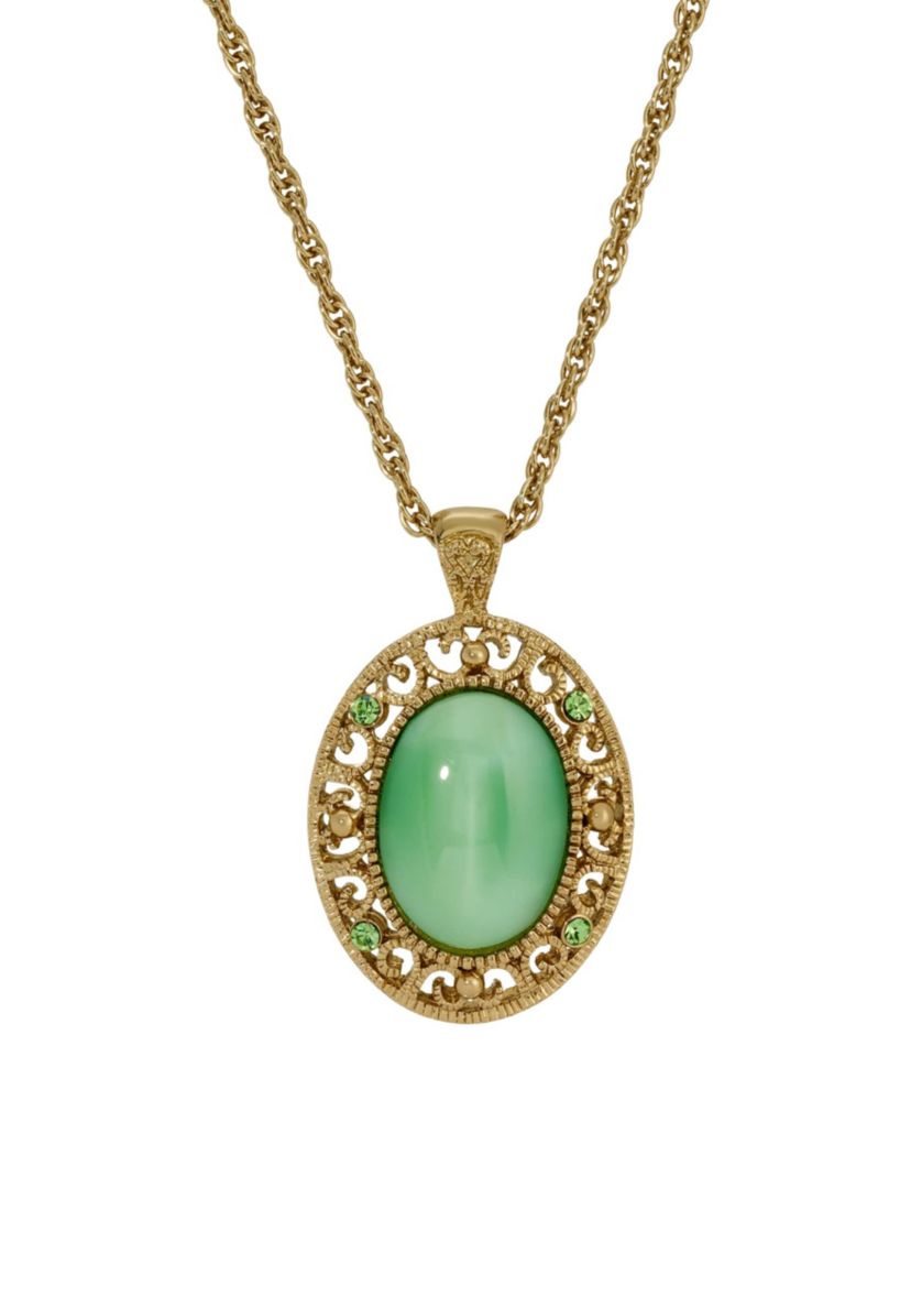 Green Moonstone Oval Pendant Necklace 22