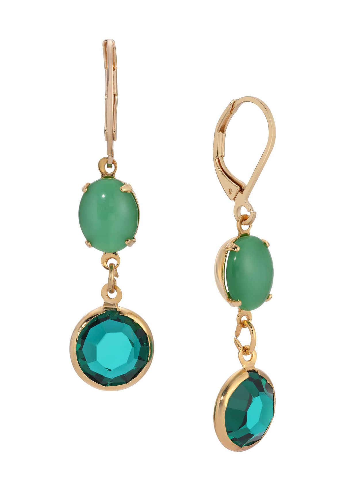 Gold Tone Green Moonstone Earrings
