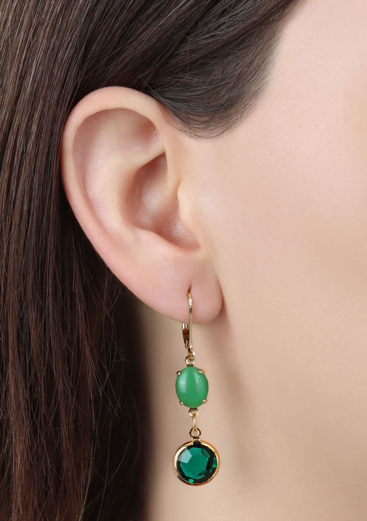 Gold Tone Green Moonstone Earrings