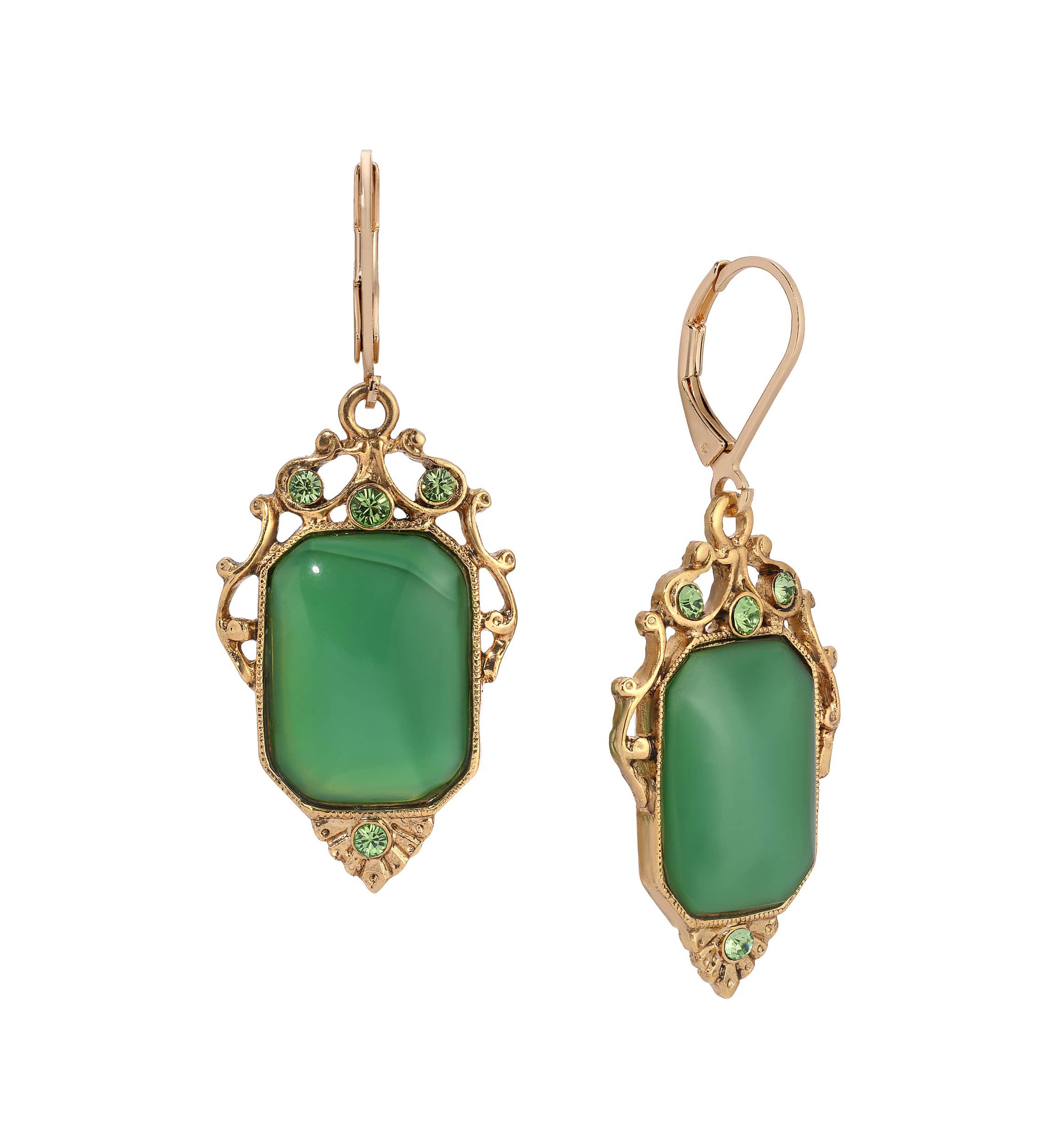 Green Moonstone Rectangle Drop Earrings