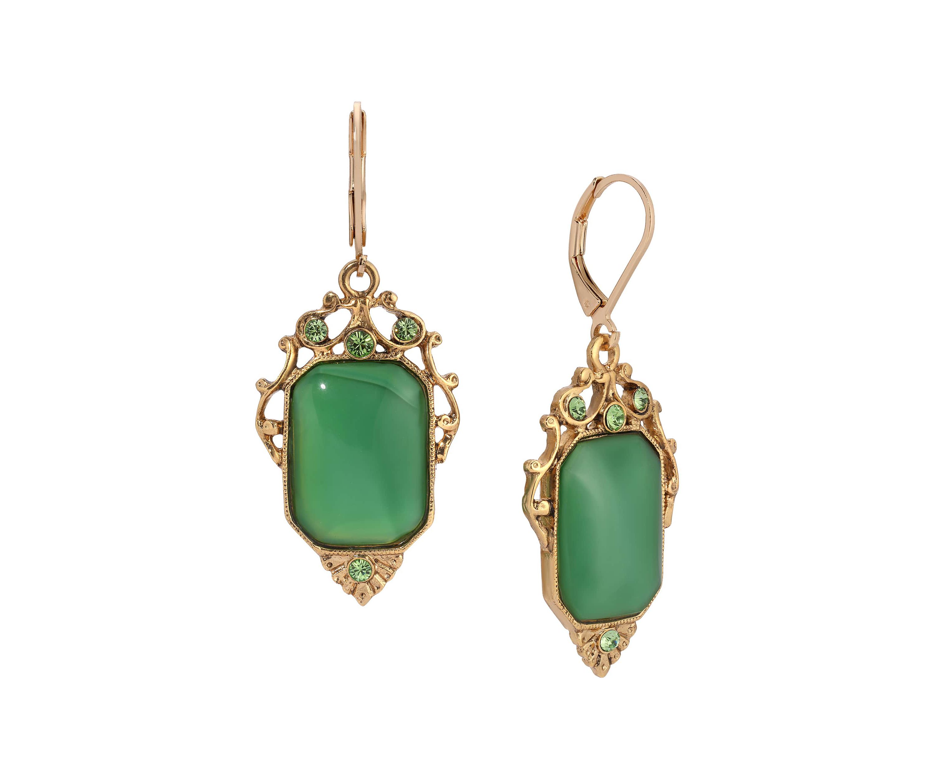 Green Moonstone Rectangle Drop Earrings
