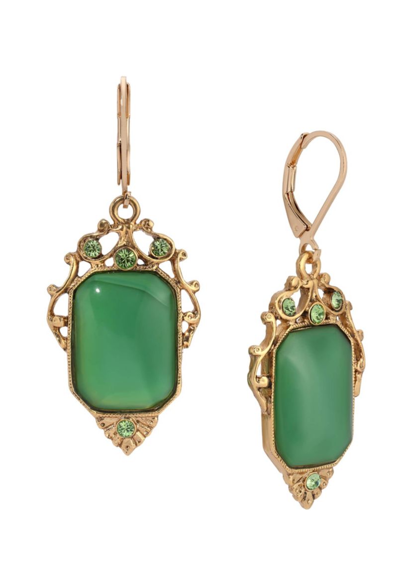 Green Moonstone Rectangle Drop Earrings