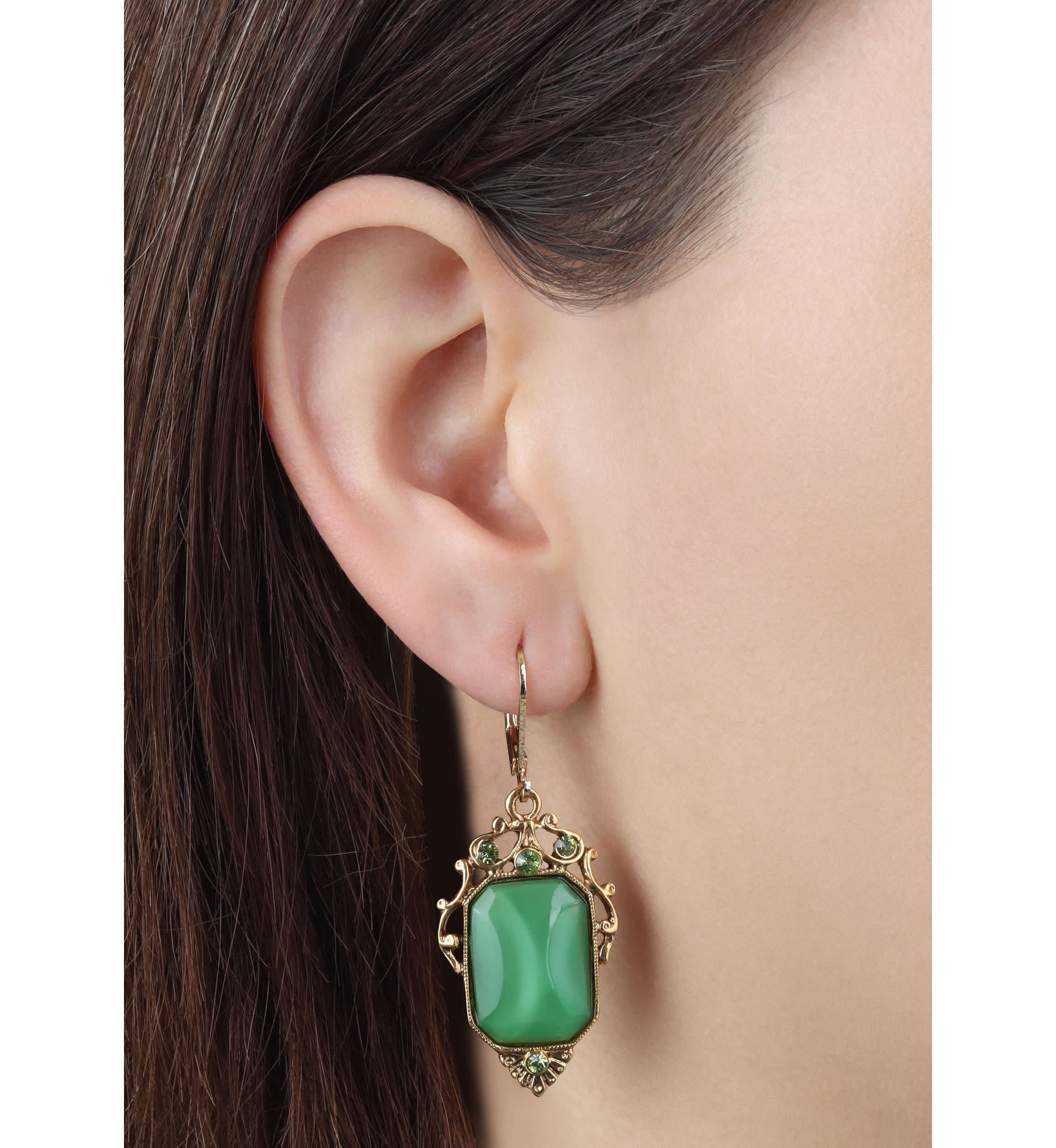 Green Moonstone Rectangle Drop Earrings