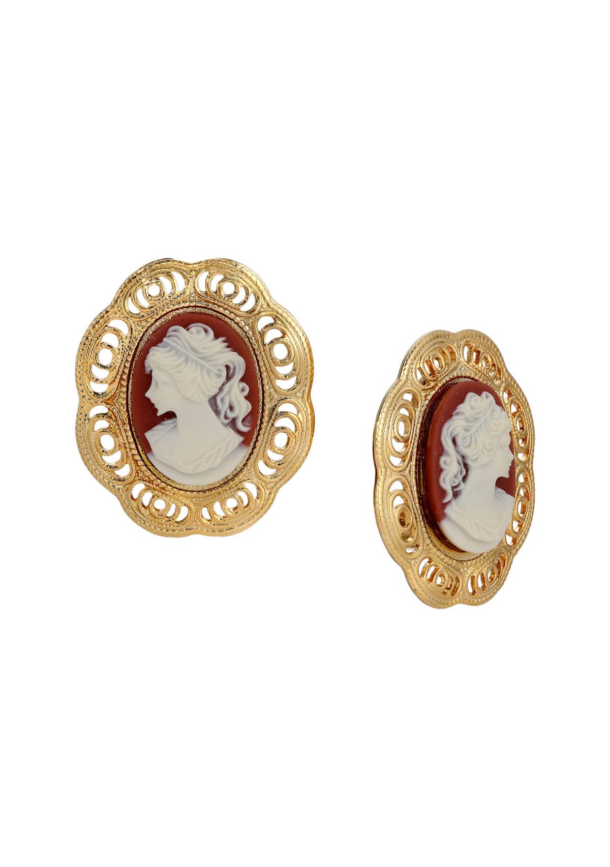 Gold-tone Carnelian Cameo Clip Earrings