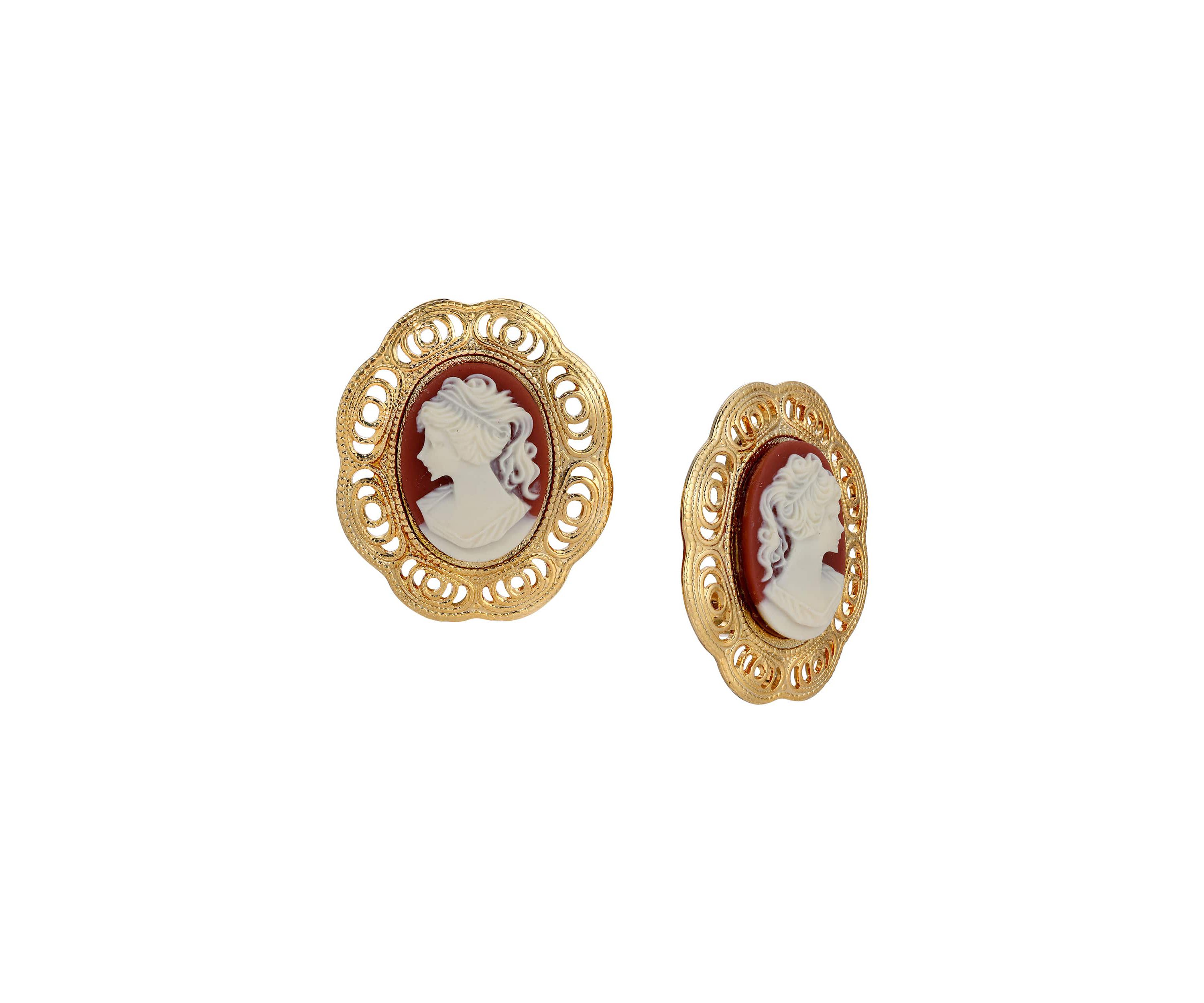 Gold-tone Carnelian Cameo Clip Earrings