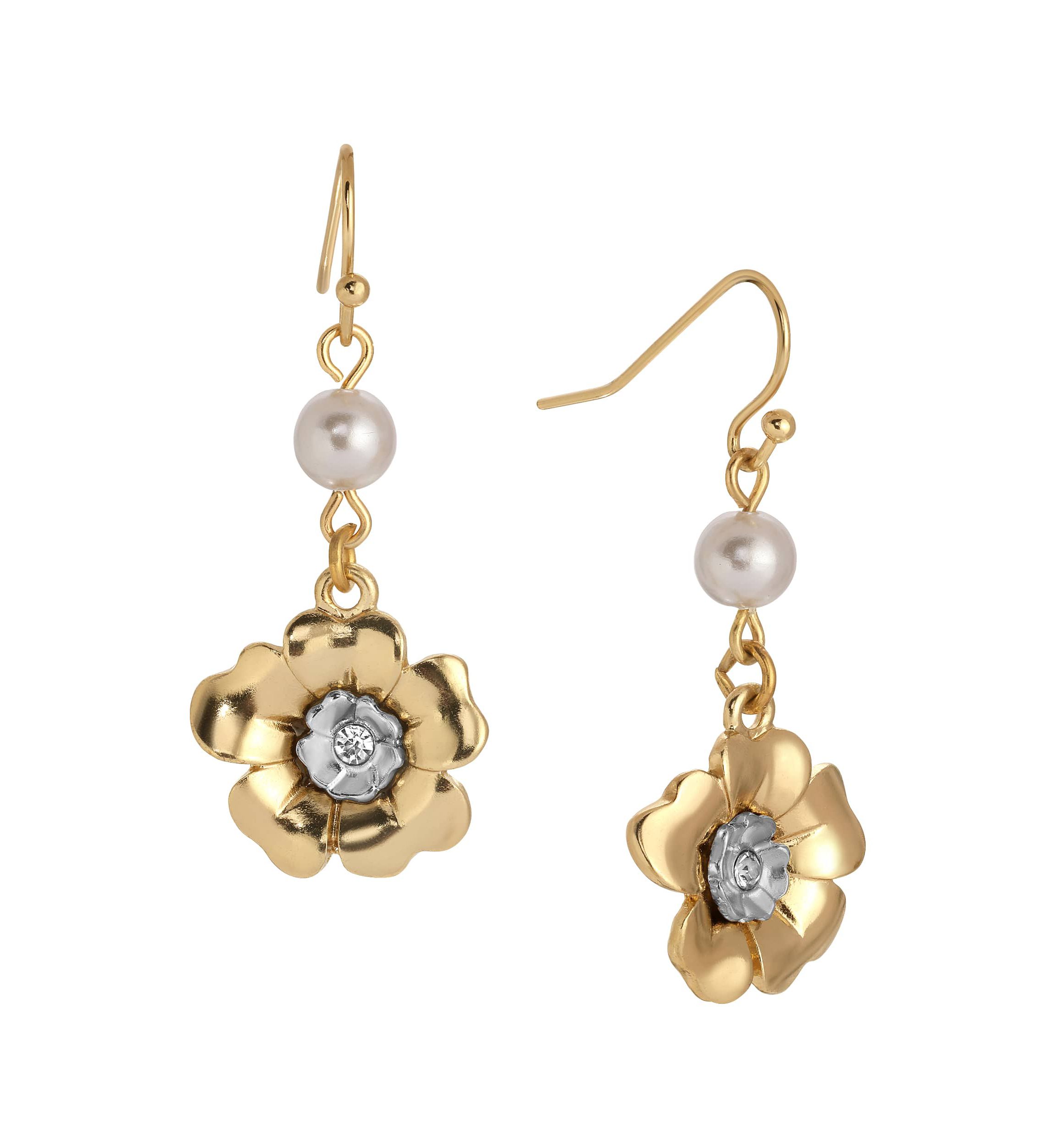 Two-tone Faux Pearl Flower Earrings