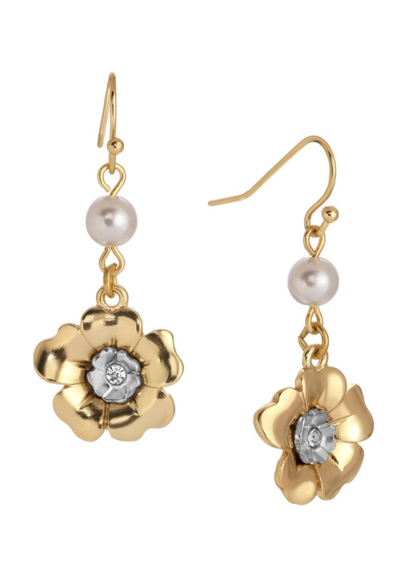 Two-tone Faux Pearl Flower Earrings
