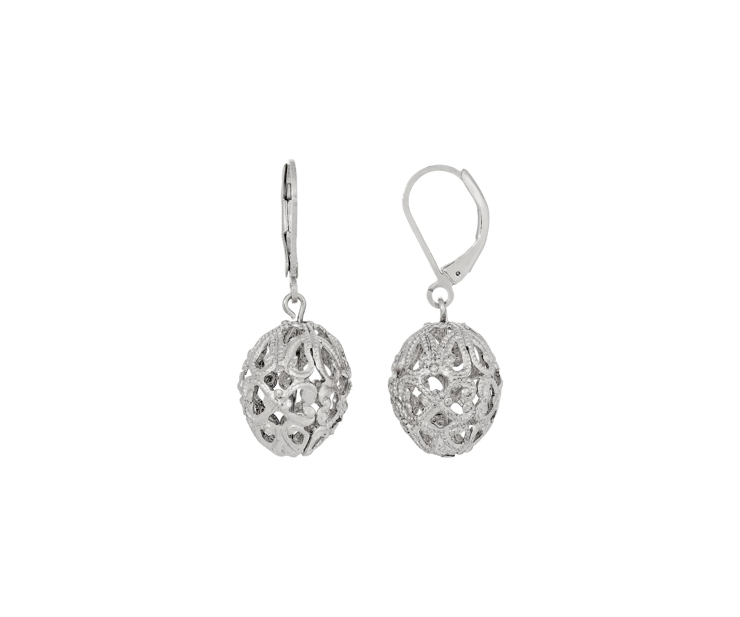 Silver Tone Round Filigree Earrings