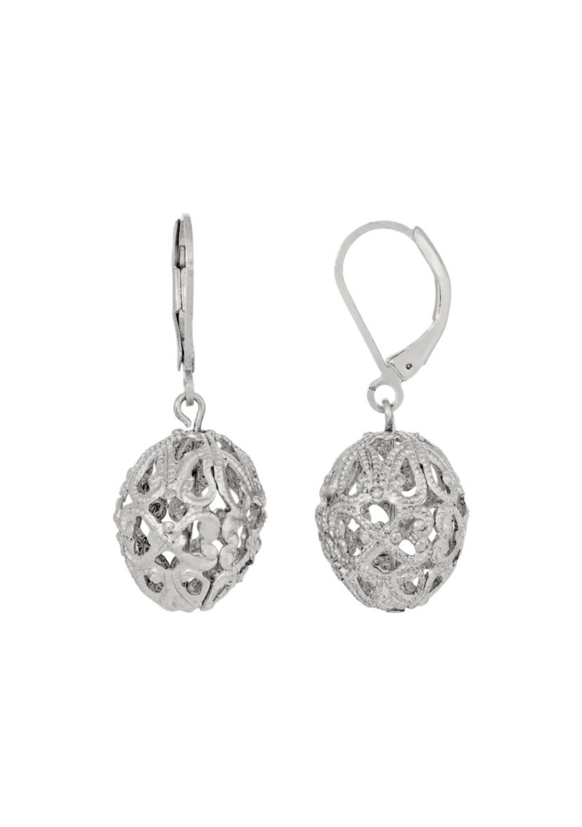 Silver Tone Round Filigree Earrings