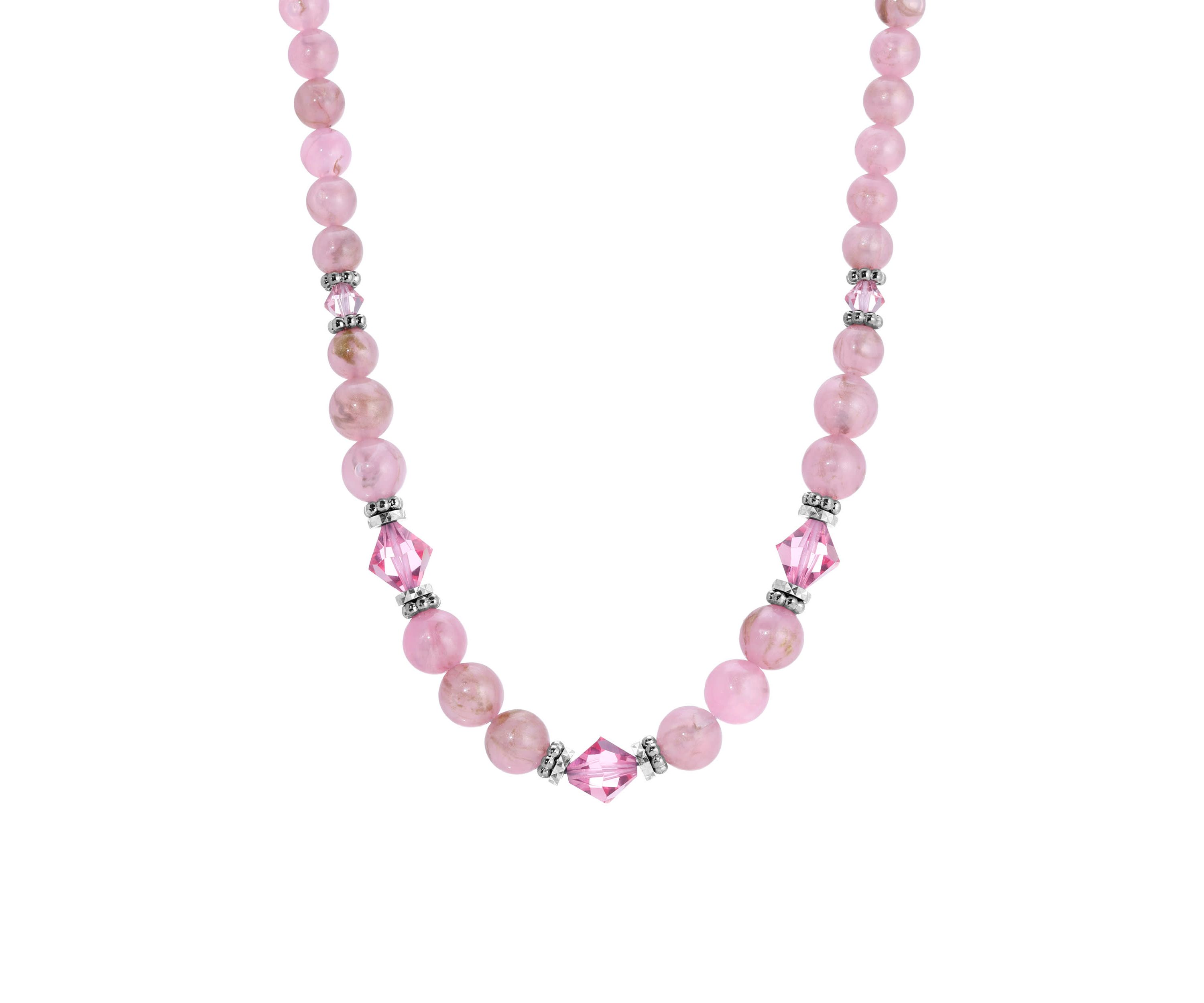 Pink Round Lantern Bead Necklace 15" Adj