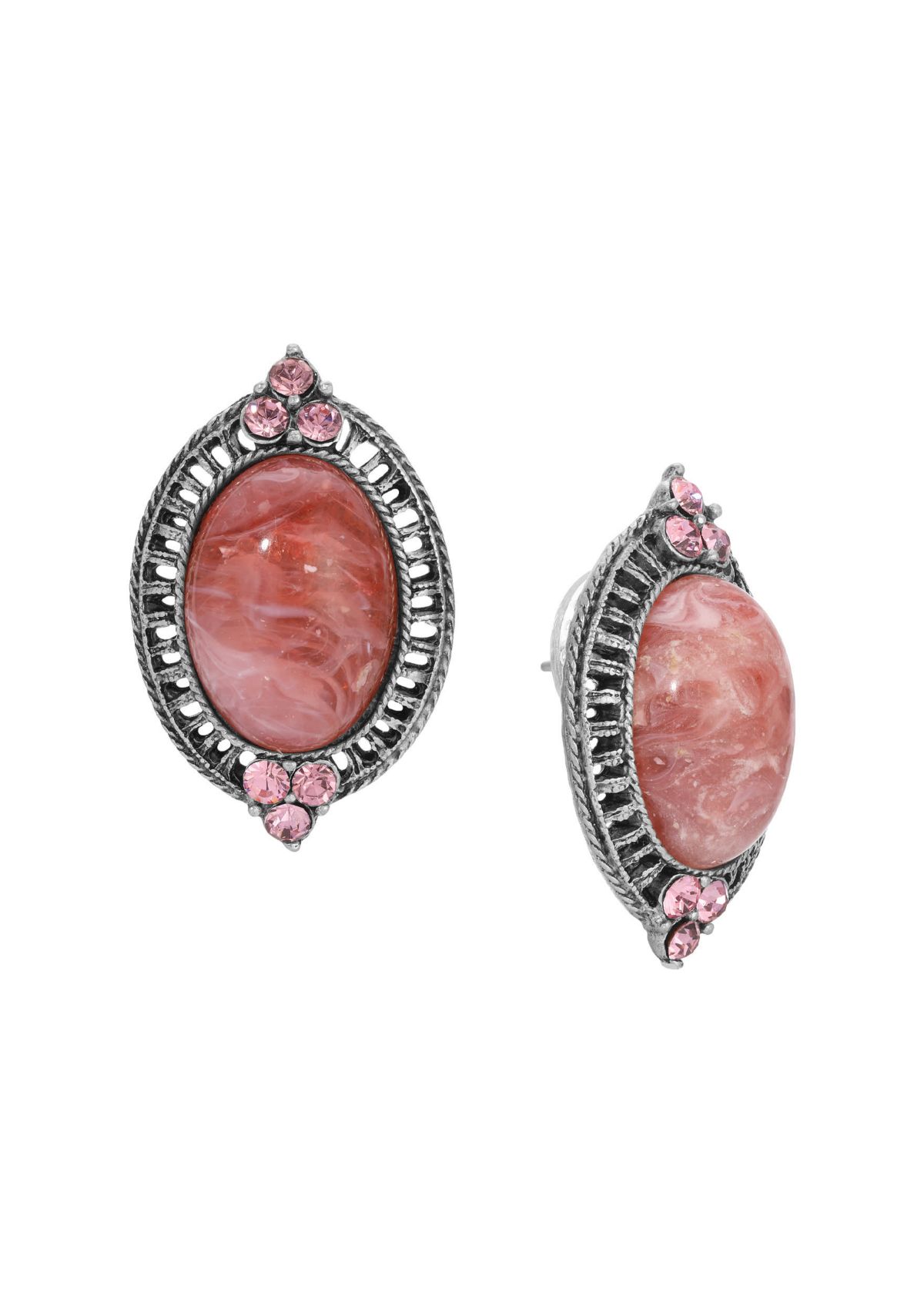 Pink Oval Stone Stud Earrings