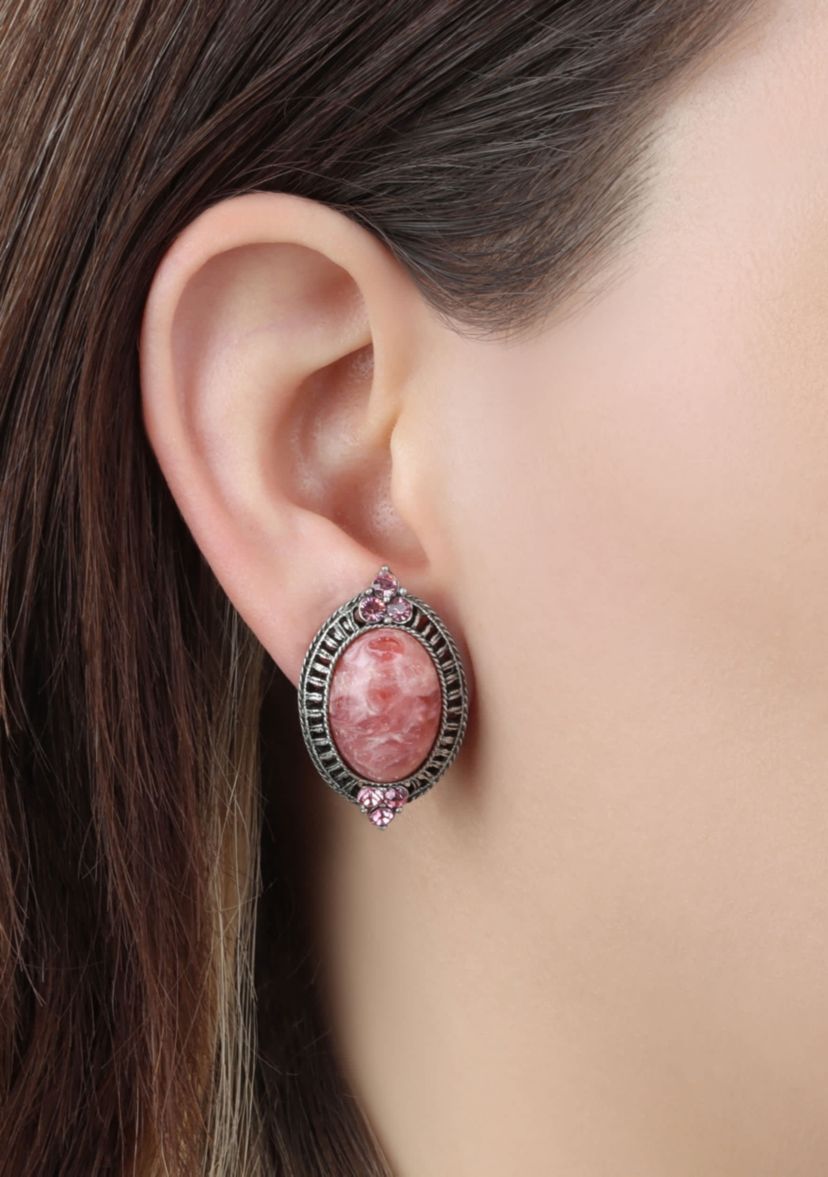 Pink Oval Stone Stud Earrings