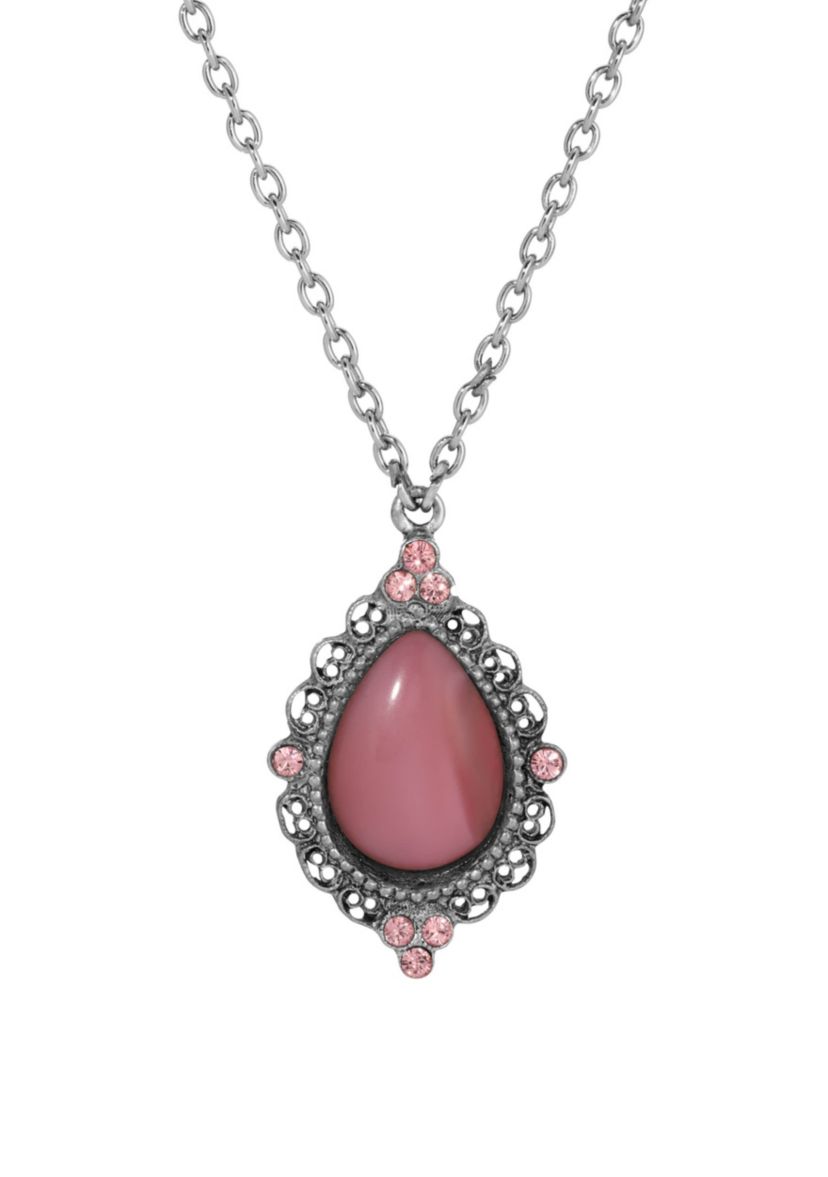 Pink Teardrop Pendant Necklace 16" Adj.