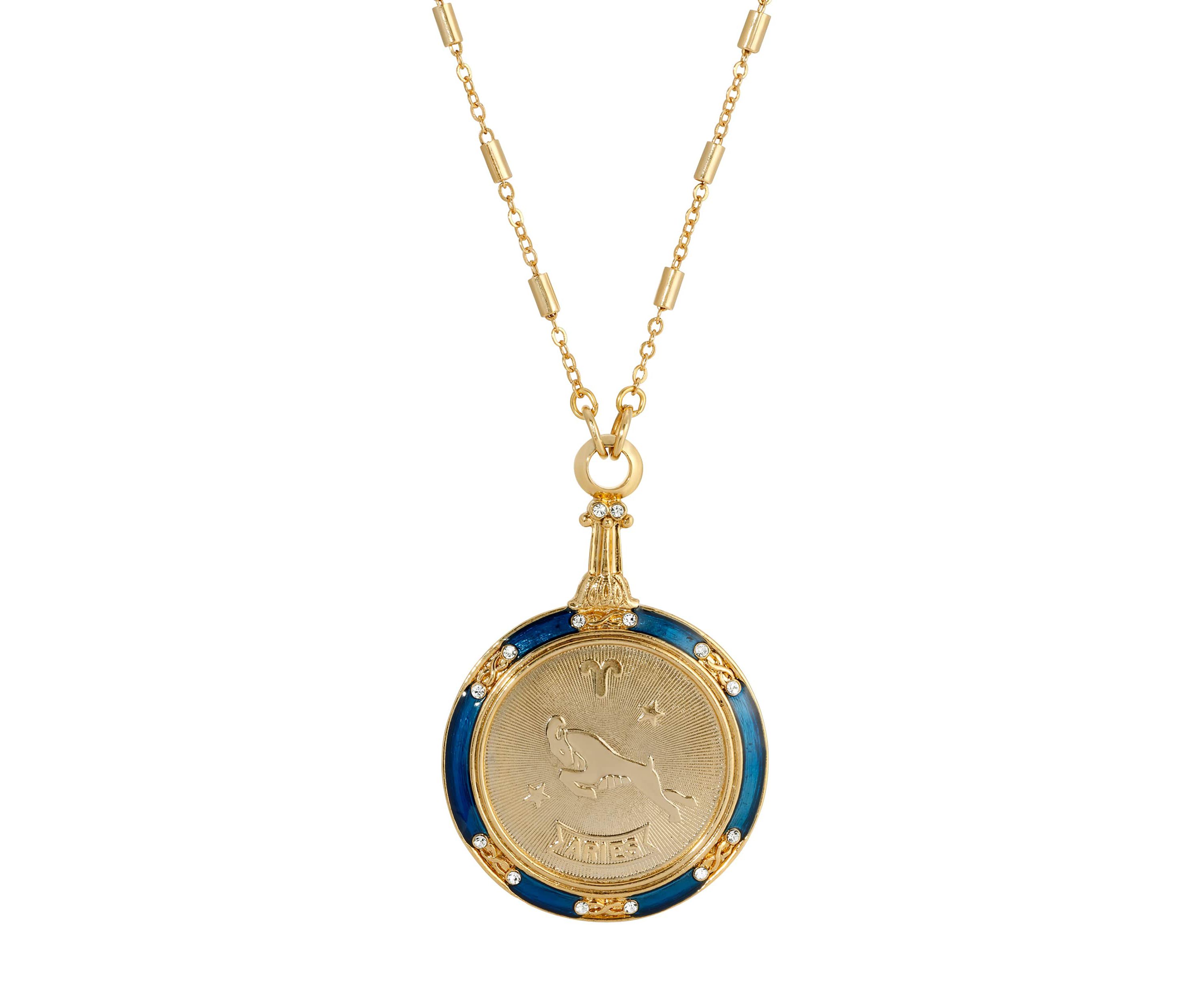 Gold Tone Enamel Zodiac Necklace 28"