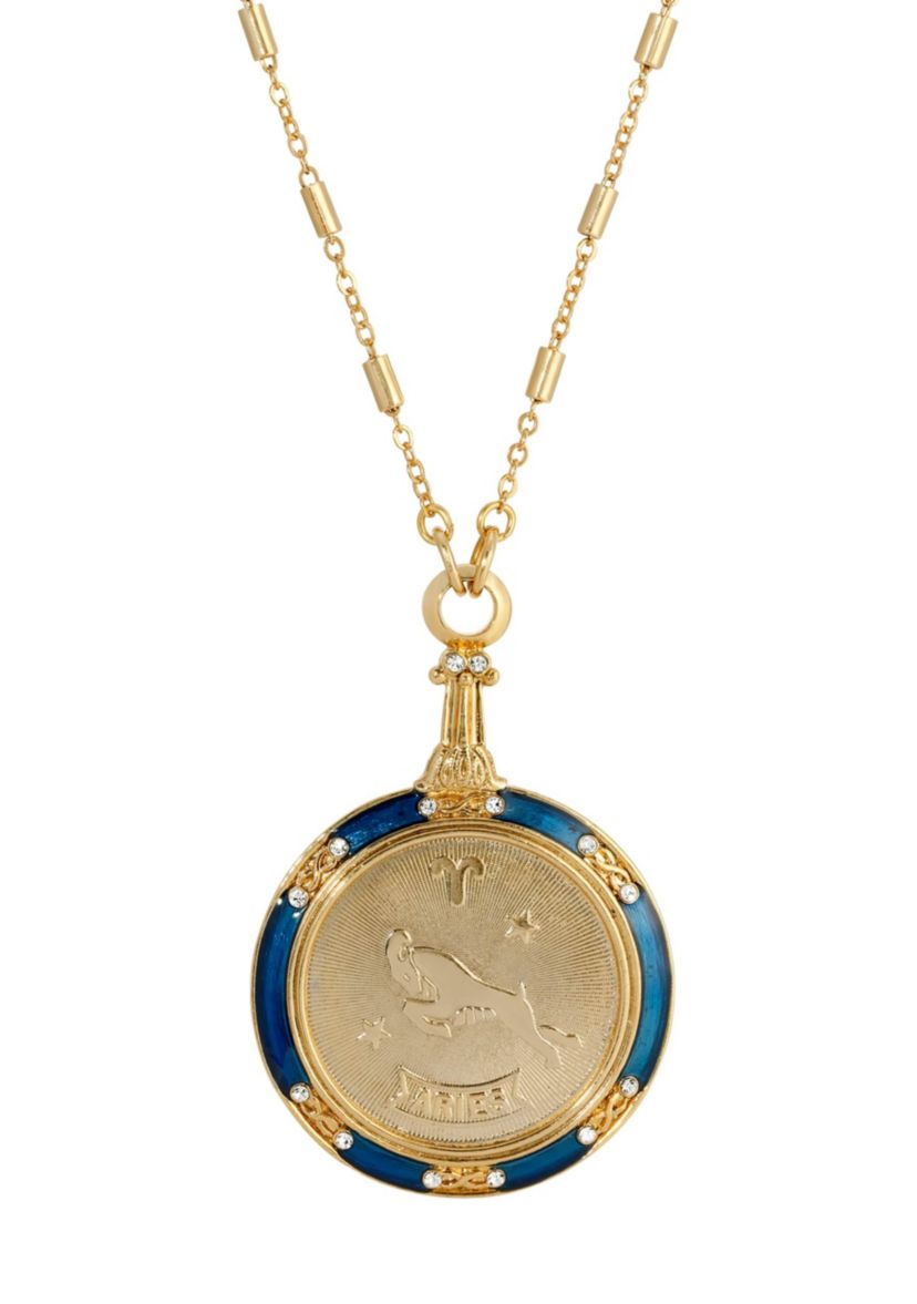 Gold Tone Enamel Zodiac Necklace 28"