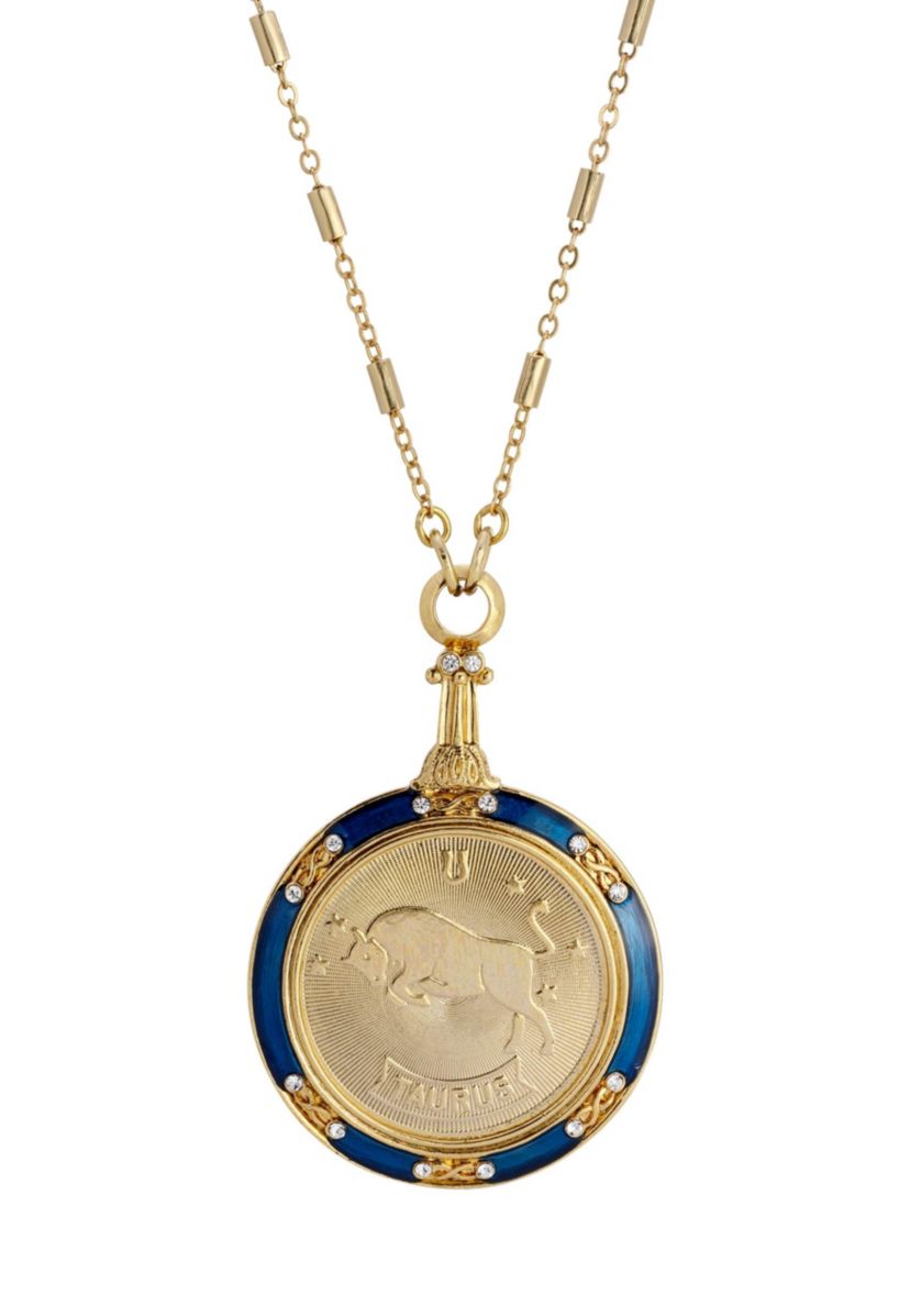Gold Tone Enamel Zodiac Necklace 28"