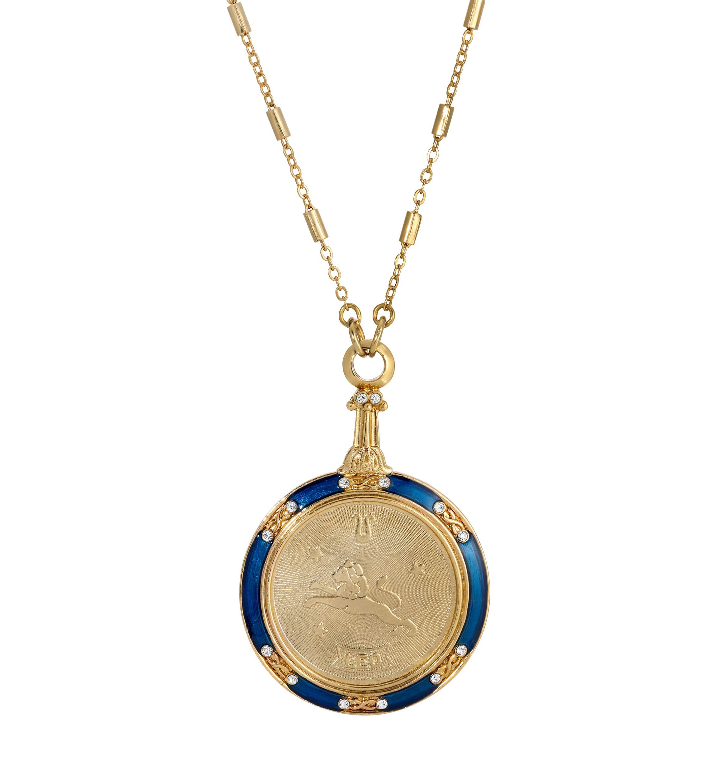 Gold Tone Enamel Zodiac Necklace 28"