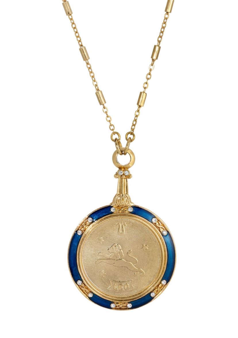 Gold Tone Enamel Zodiac Necklace 28"