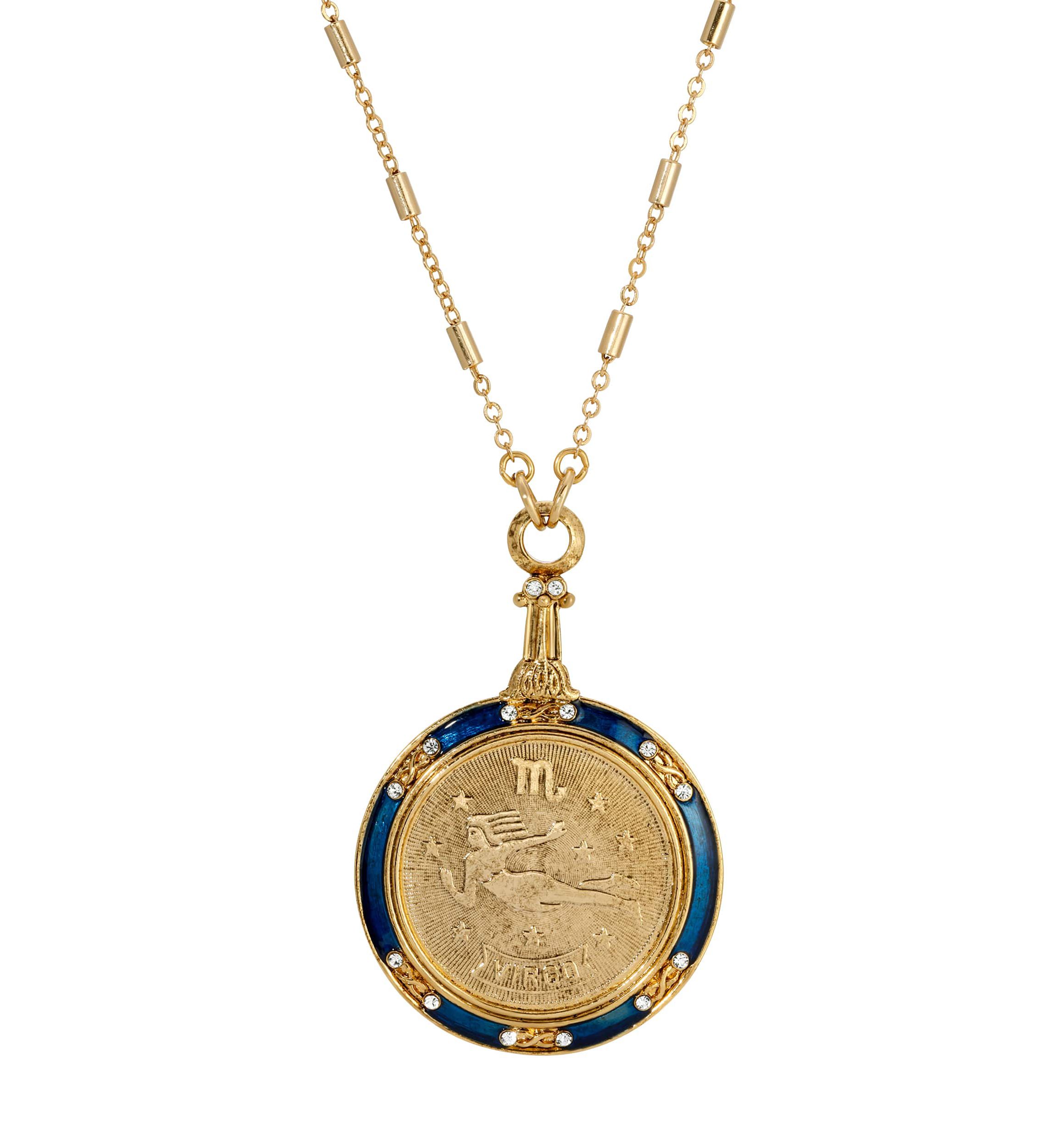 Gold Tone Enamel Zodiac Necklace 28"