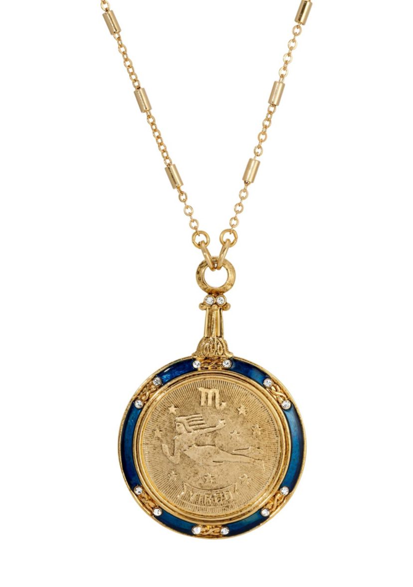 Gold Tone Enamel Zodiac Necklace 28"
