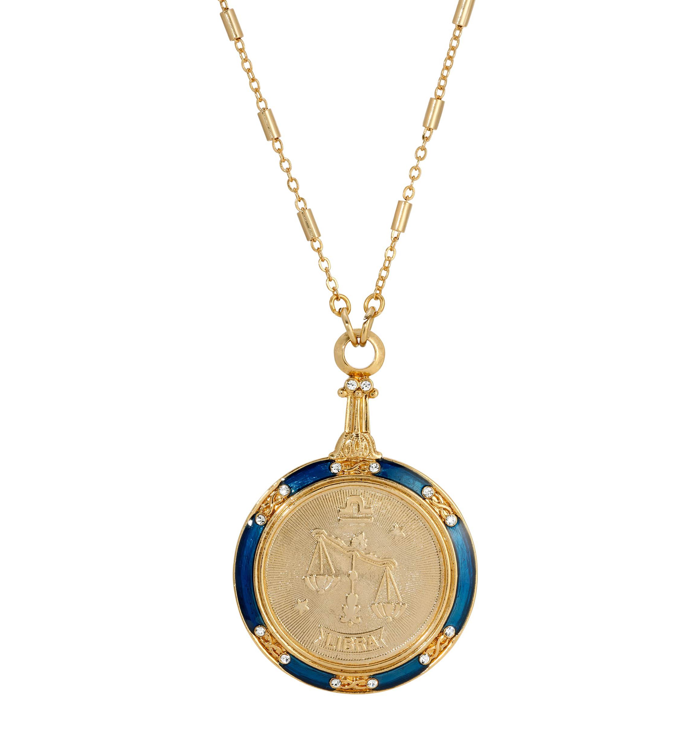 Gold Tone Enamel Zodiac Necklace 28"