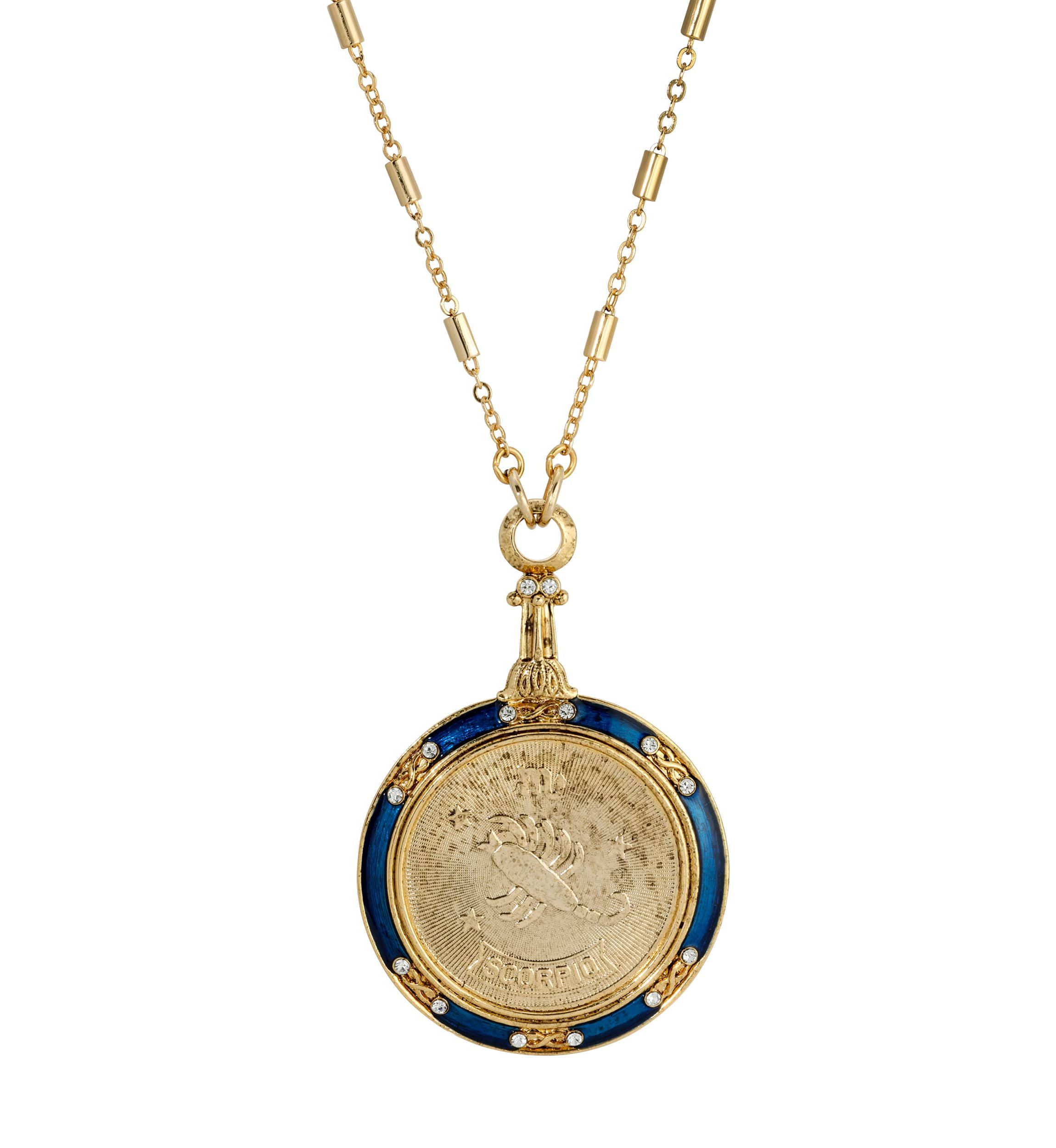 Gold Tone Enamel Zodiac Necklace 28"