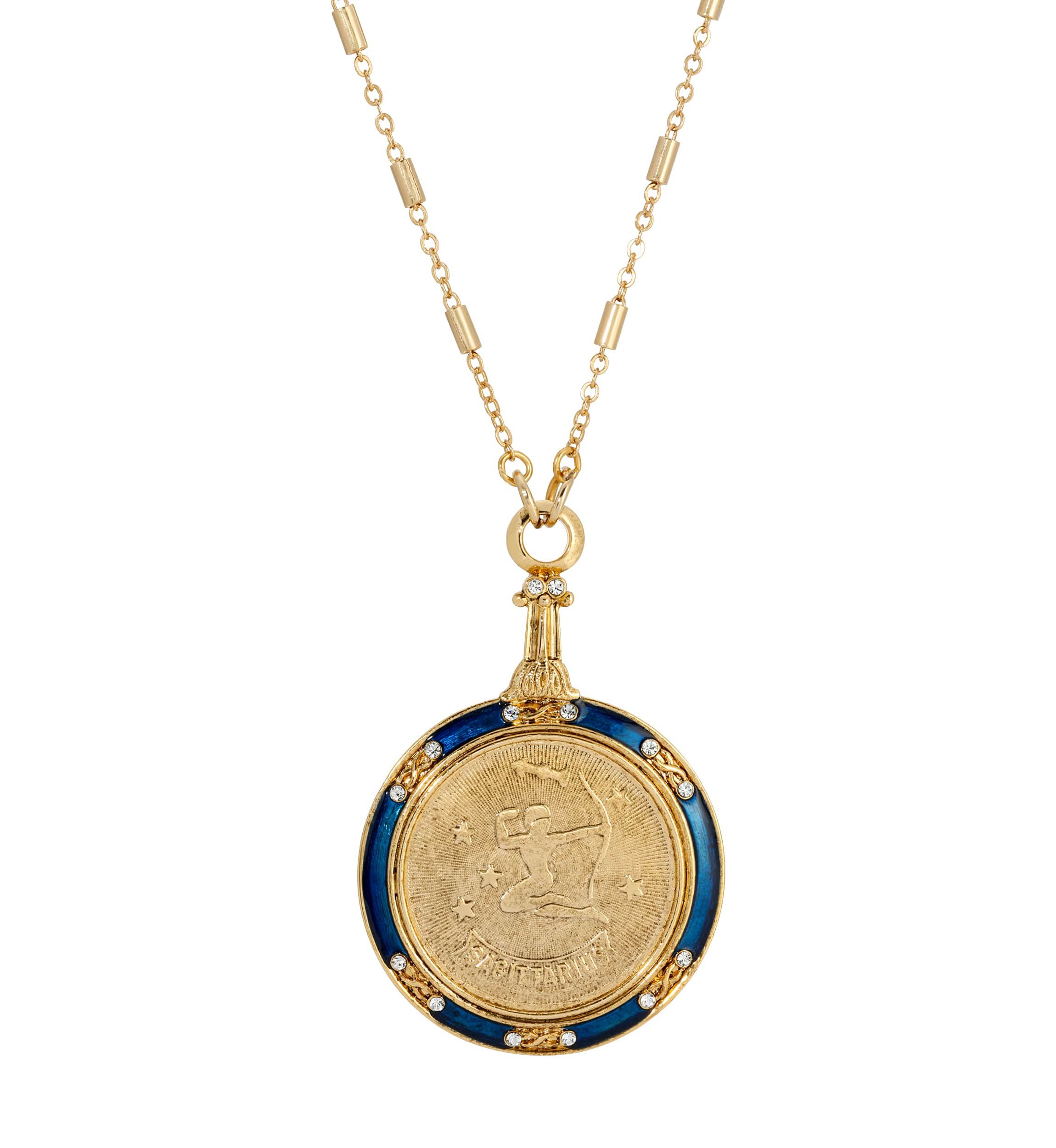 Gold Tone Enamel Zodiac Necklace 28"