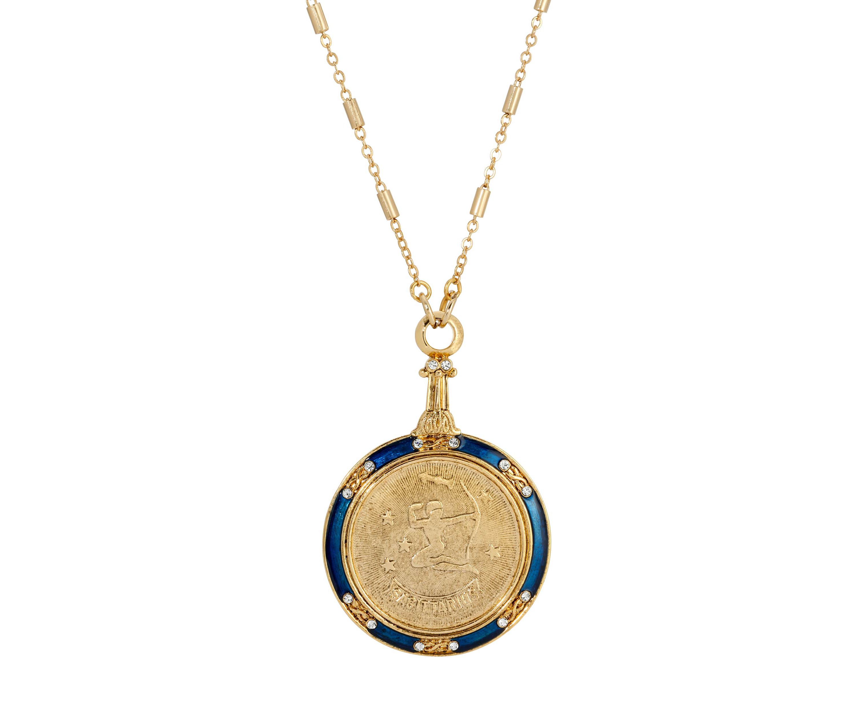Gold Tone Enamel Zodiac Necklace 28"