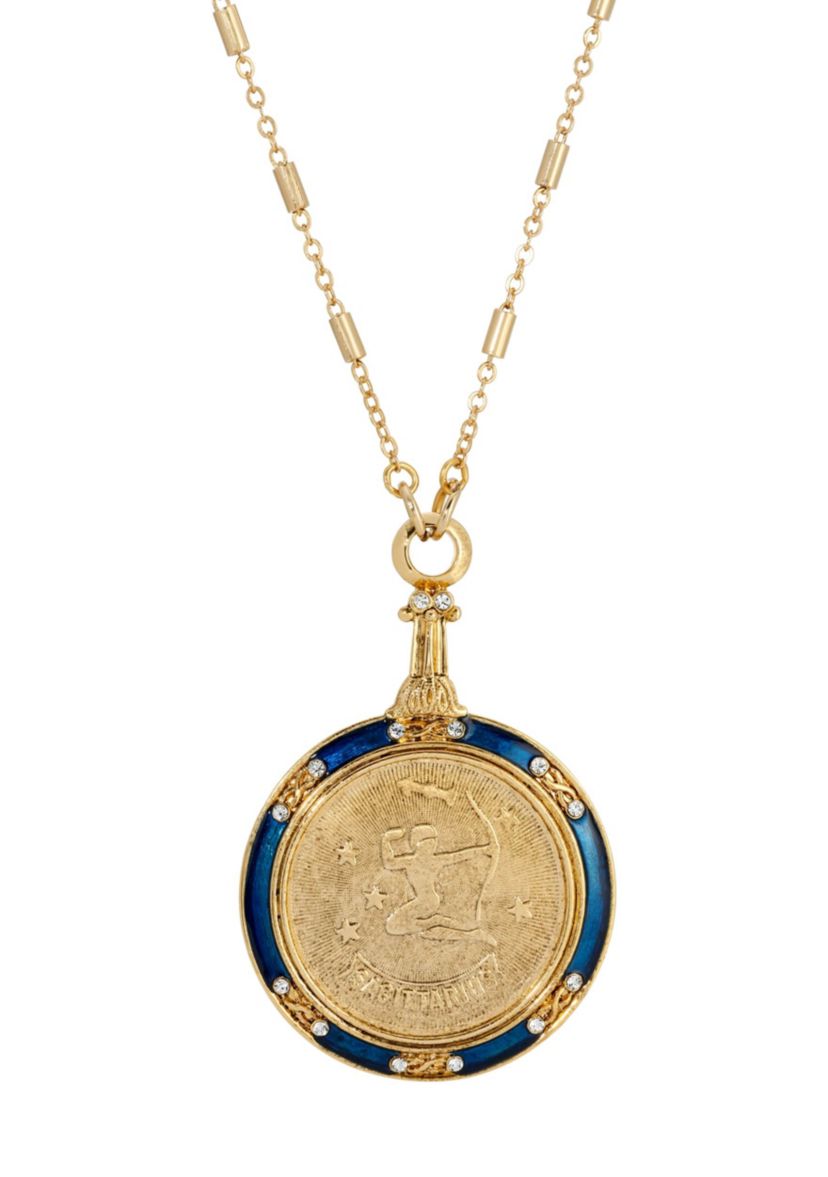 Gold Tone Enamel Zodiac Necklace 28"