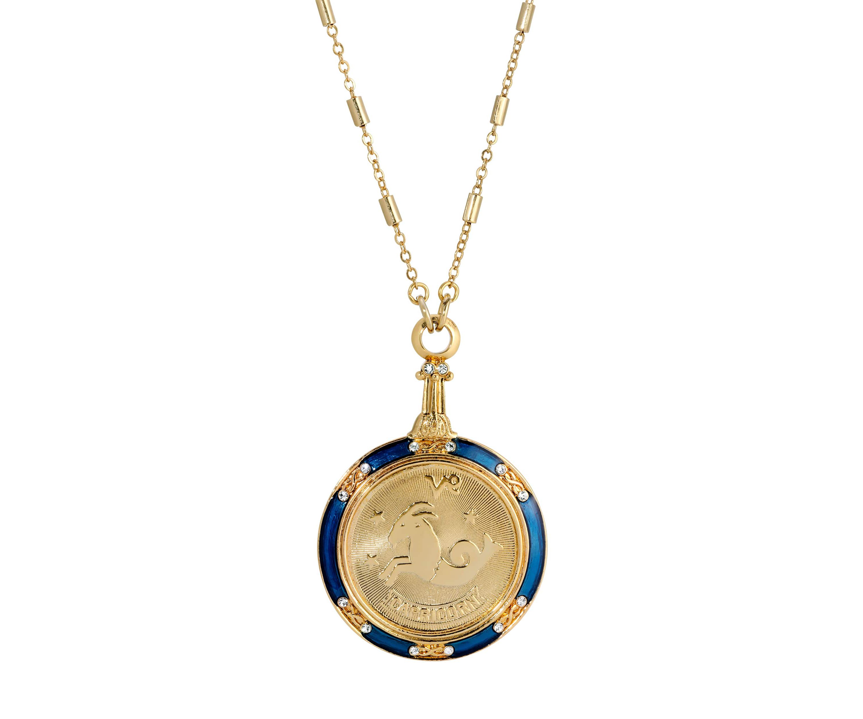 Gold Tone Enamel Zodiac Necklace 28"