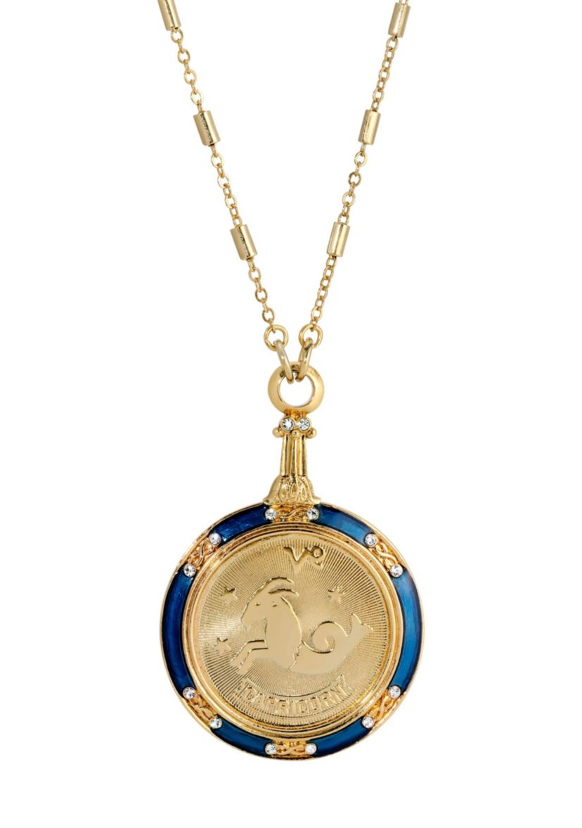 Gold Tone Enamel Zodiac Necklace 28"