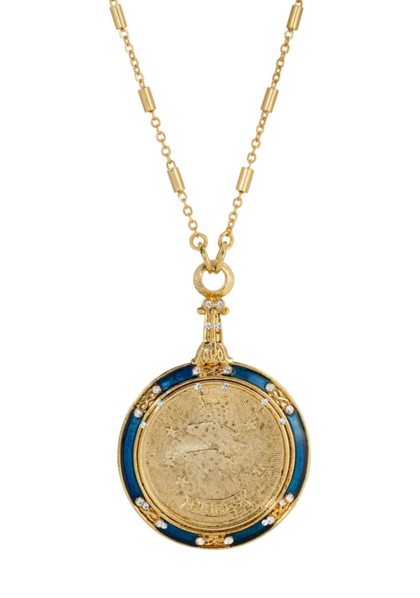 Gold Tone Enamel Zodiac Necklace 28"
