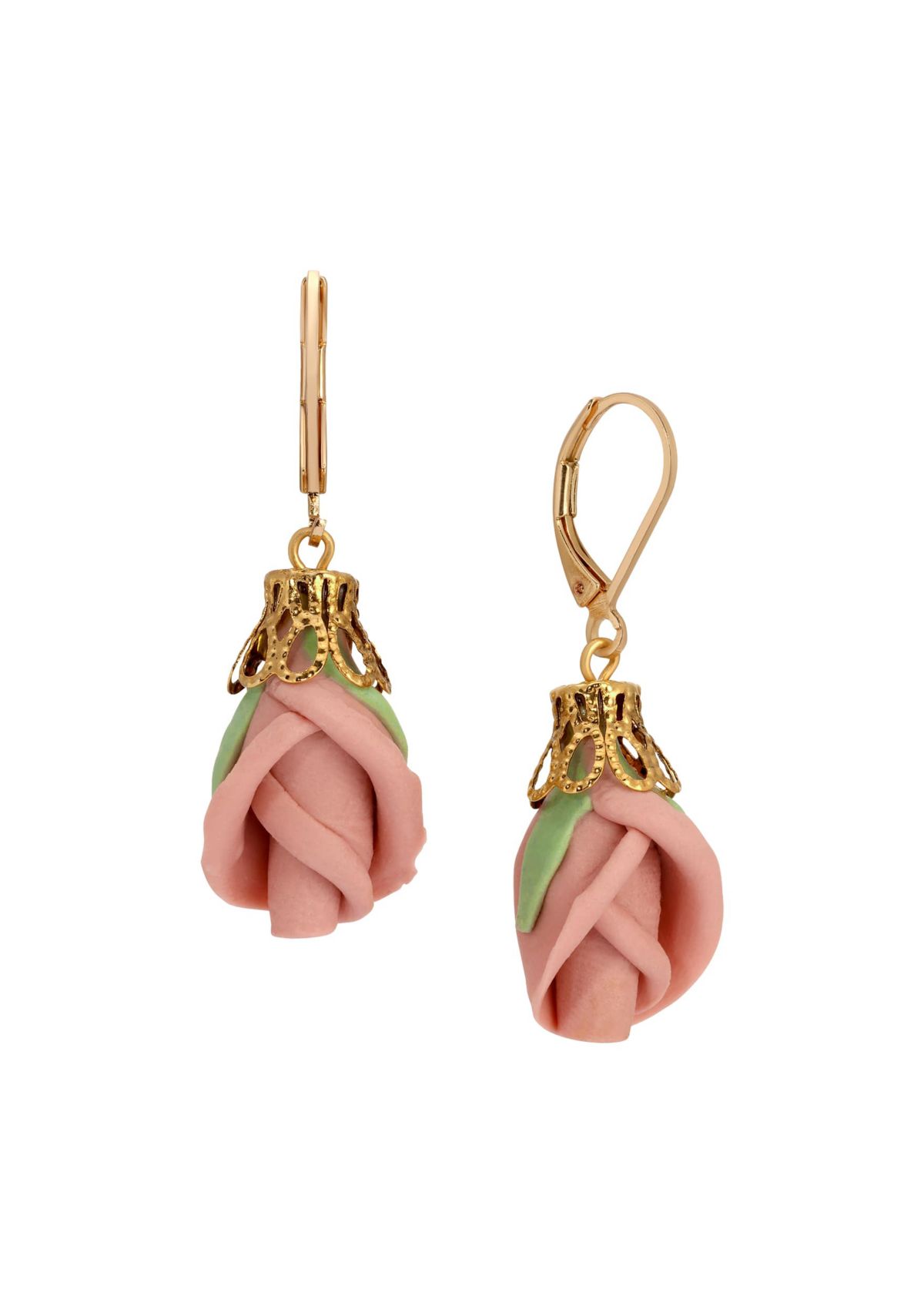 Pink Porcelain Rose Bud Earrings