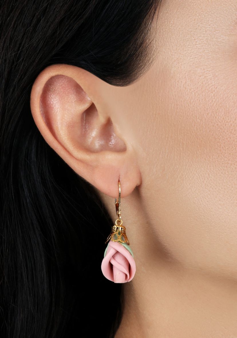 Pink Porcelain Rose Bud Earrings