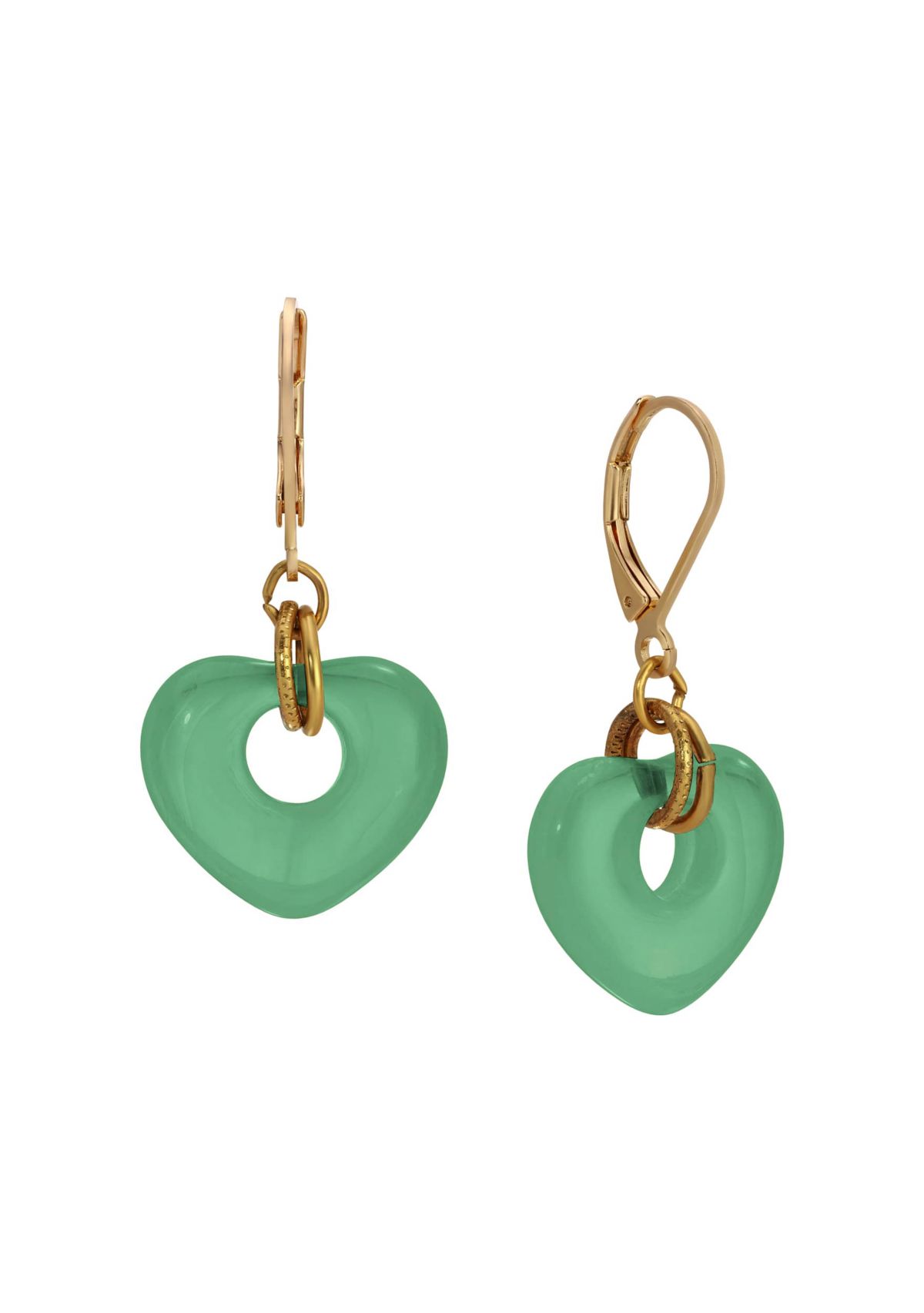 Gold Tone Heart Drop Leverback Earrings