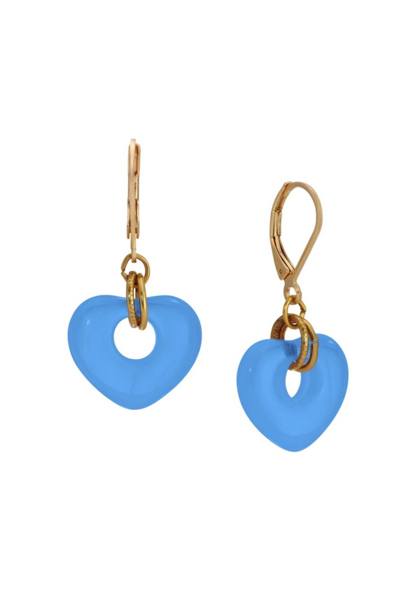 Gold Tone Heart Drop Leverback Earrings
