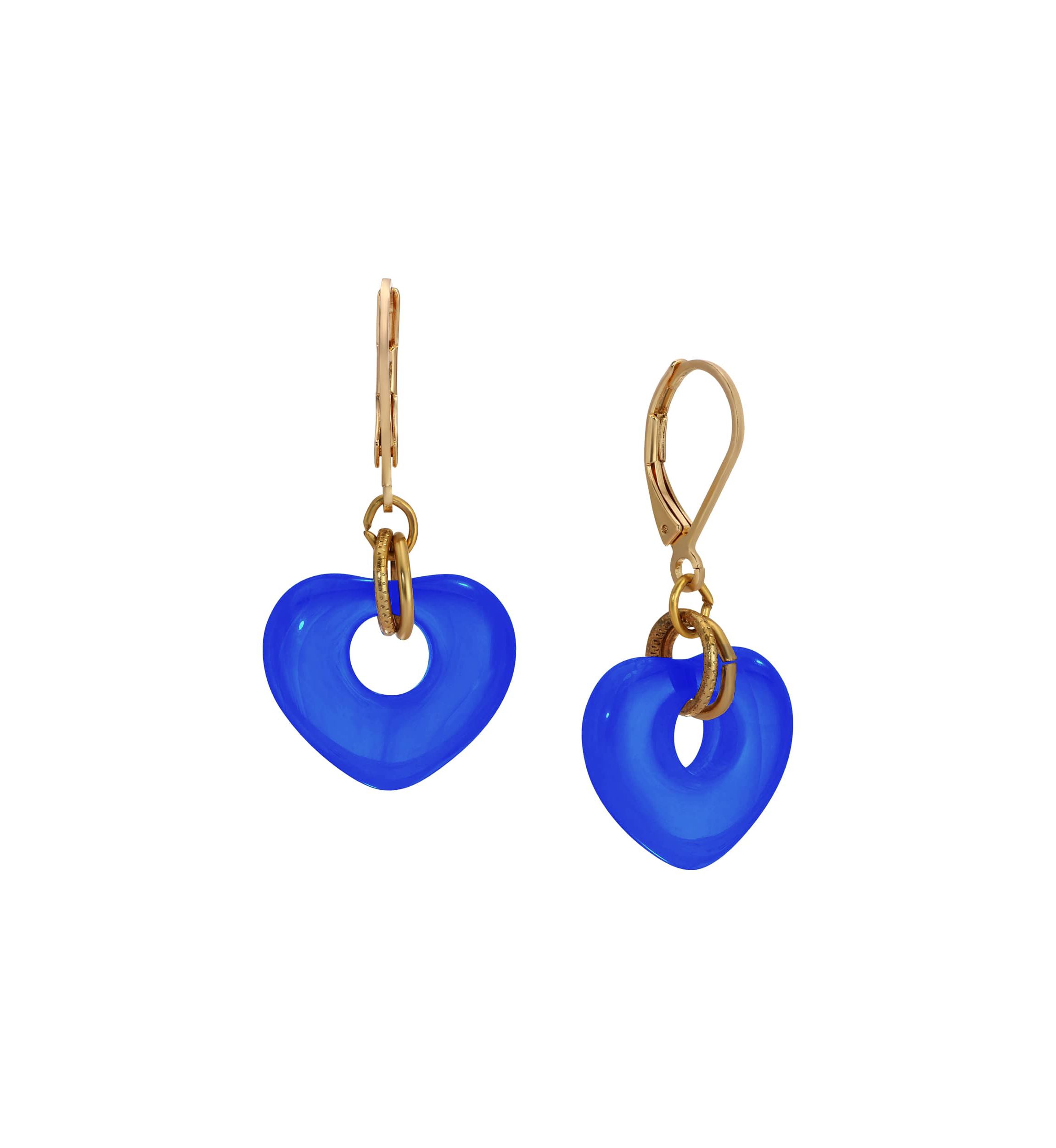 Gold Tone Heart Drop Leverback Earrings