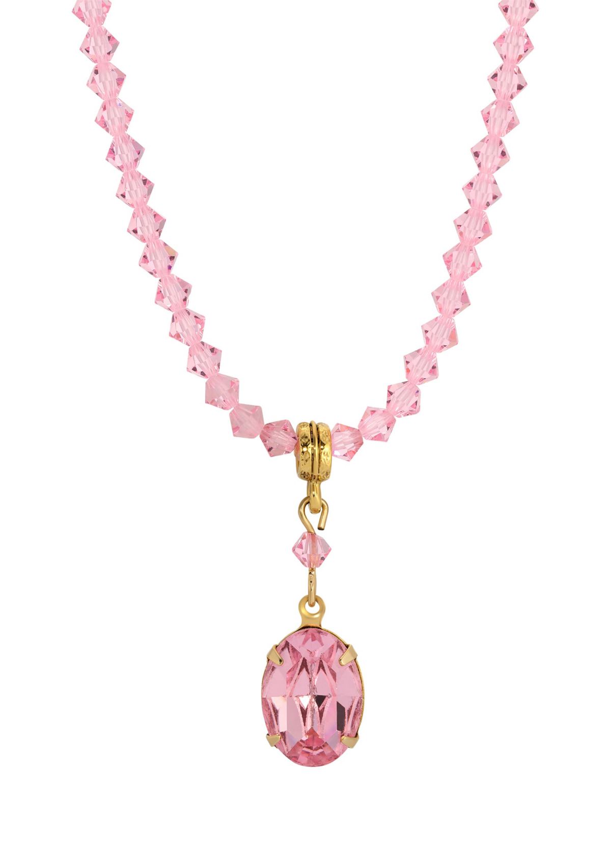 Pink Bead Strand Oval Crystal Necklace