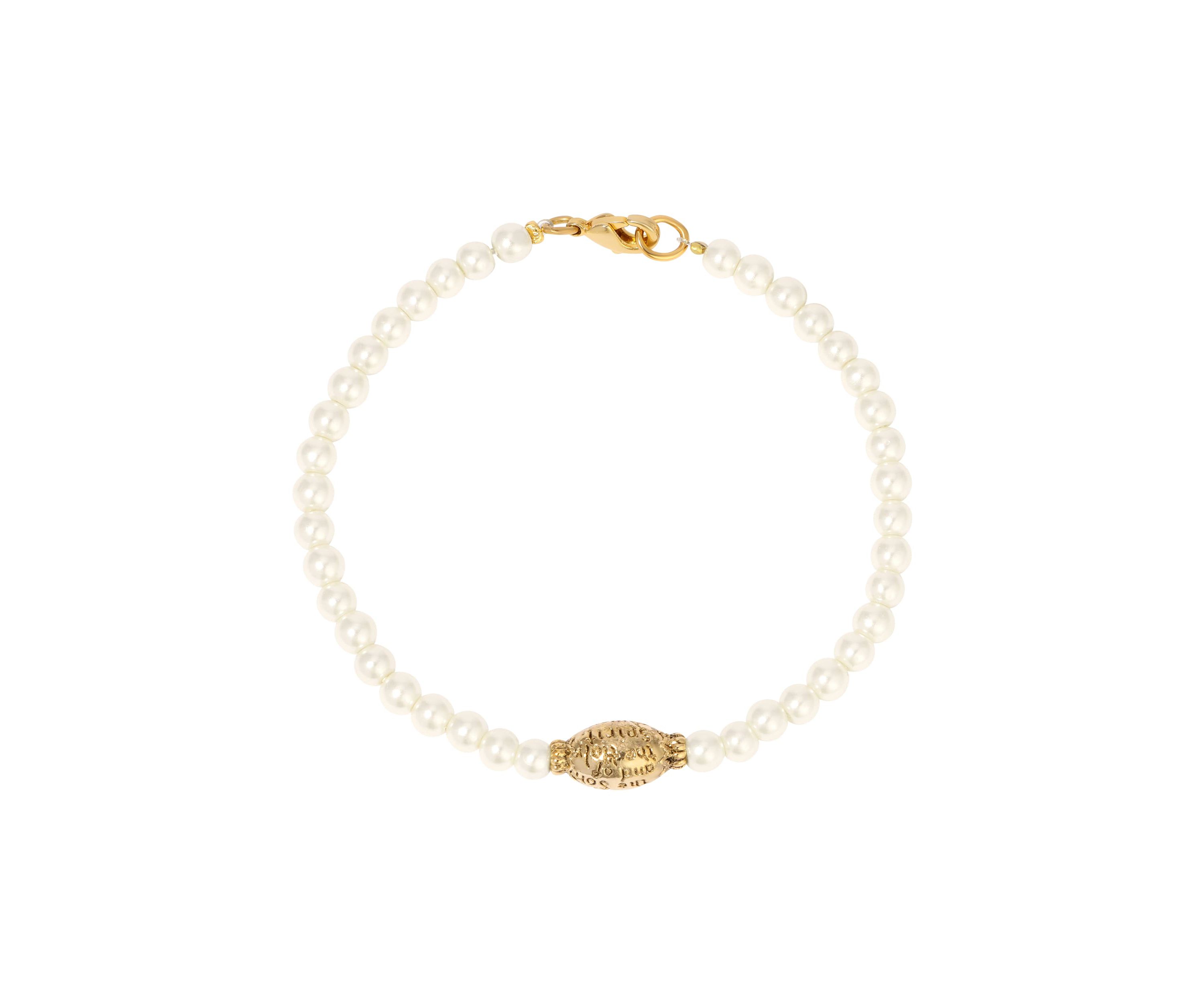 Gold Tone Faux Pearl and Gold Center Bead Bracelet