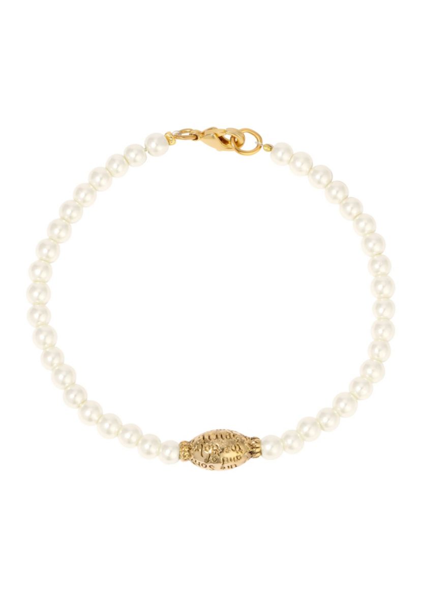 Gold Tone Faux Pearl and Gold Center Bead Bracelet