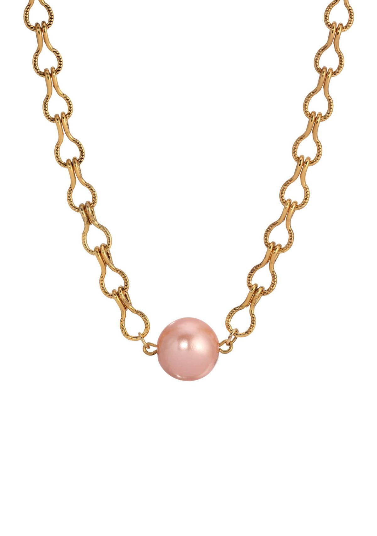 Gold Tone Peach Pearl Bead Necklace 16"