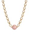 Gold Tone Peach Pearl Bead Necklace 16"