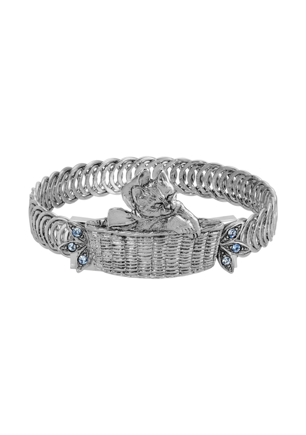 Silver Tone Cat In Basket Bracelet