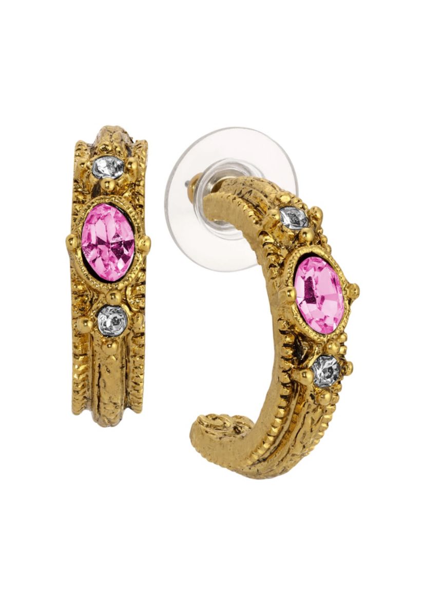 Gold Tone Color Crystal Hoop Earrings