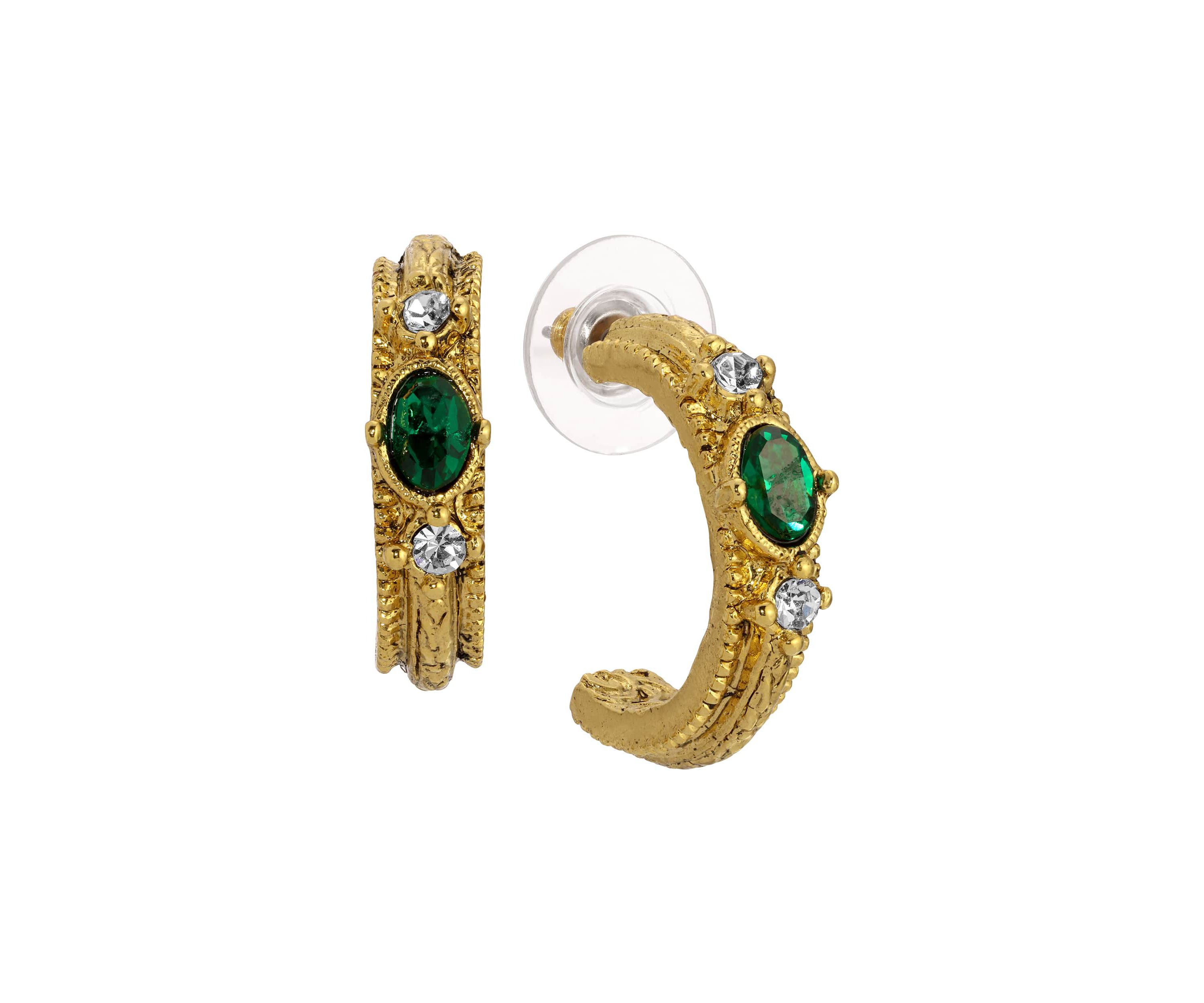 Gold Tone Color Crystal Hoop Earrings