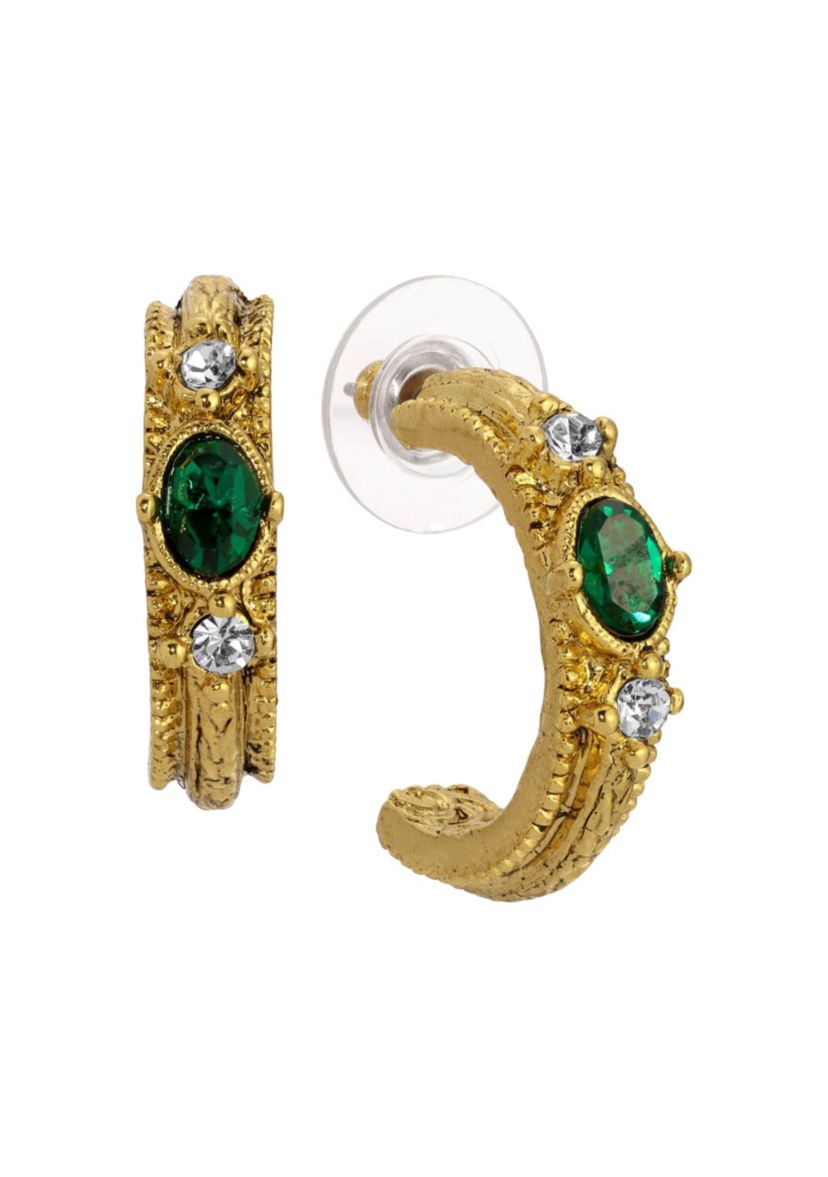 Gold Tone Color Crystal Hoop Earrings