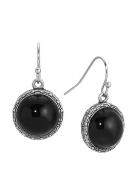 1928 Jewelry Silver Tone Round Stone Earrings, Black