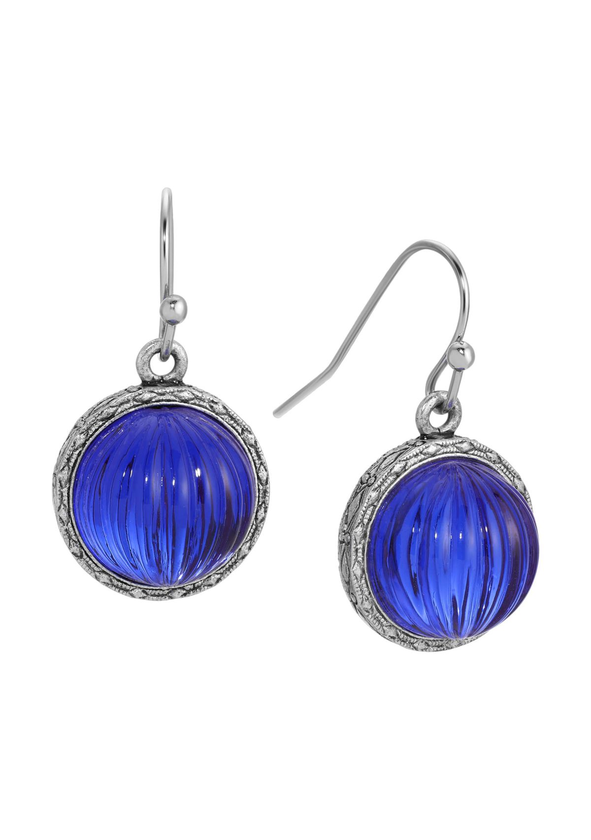 Round Ribbed Stone Crystal Earrings